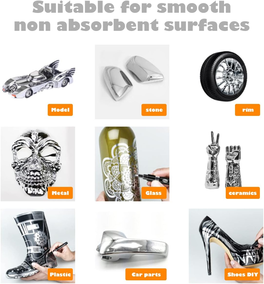 Claumeng 3PCS Liquid Chrome Marker Mirror Paint Pen Set Metallic Marking Markers DIY Art Craft Highlight for Metal Rock Wood Fabric Glass Canvas Width 1Mm to 2Mm (Silver) image number 2