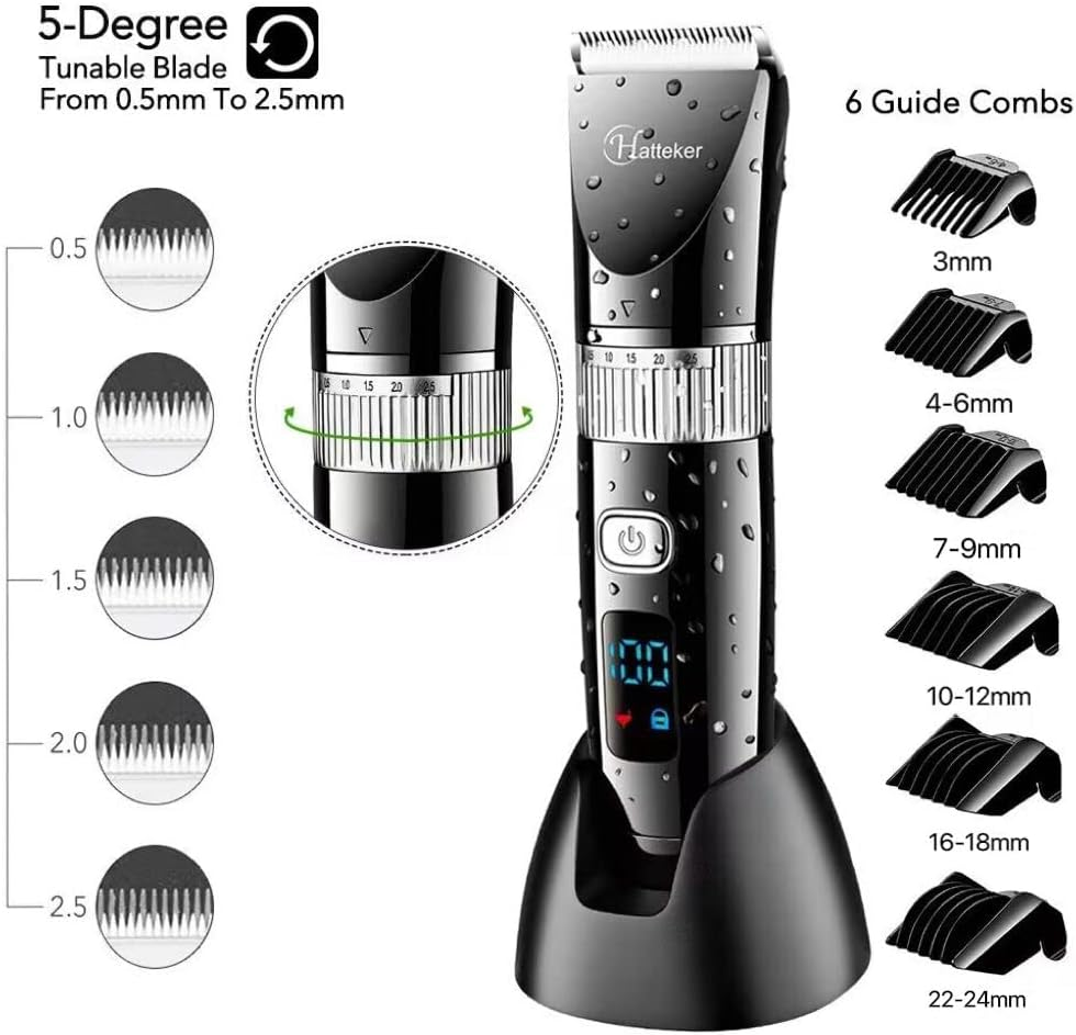 Hatteker Hair Trimmer Pro Hair Clippers for Men Haircut Beard Trimmer Hair Cutting Kit Cordless USB Rechargeable Waterproof LED Display image number 2