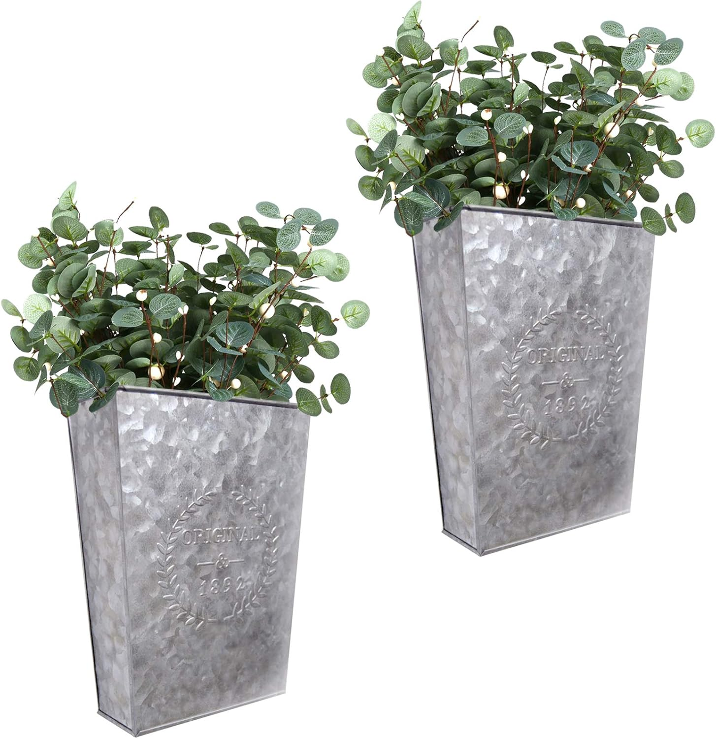 LESEN Set of 2 Farmhouse Metal Wall Planter,Rustic Wall Decor Country Hanging Wall Vase Box for Plants Flower Home Decoration