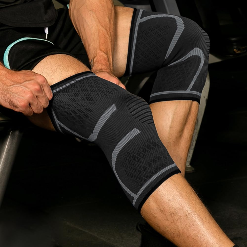 2 PACK Knee Braces, Proxima Direct Knee Compression Sleeve Support for Men and Women, Running, Hiking, Arthritis, ACL, Meniscus Tear, Sports, Home Gym (Black+Gray, Medium)