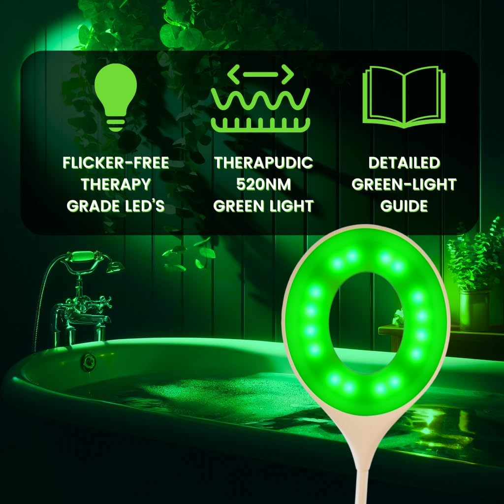 Green Light Therapy for Relieving Migraines, Anxiety and Insomnia - 16" Wireless Desk Lamp, Dual White & 520Nm LED with Adjustable Brightness | USB Rechargeable & Portable