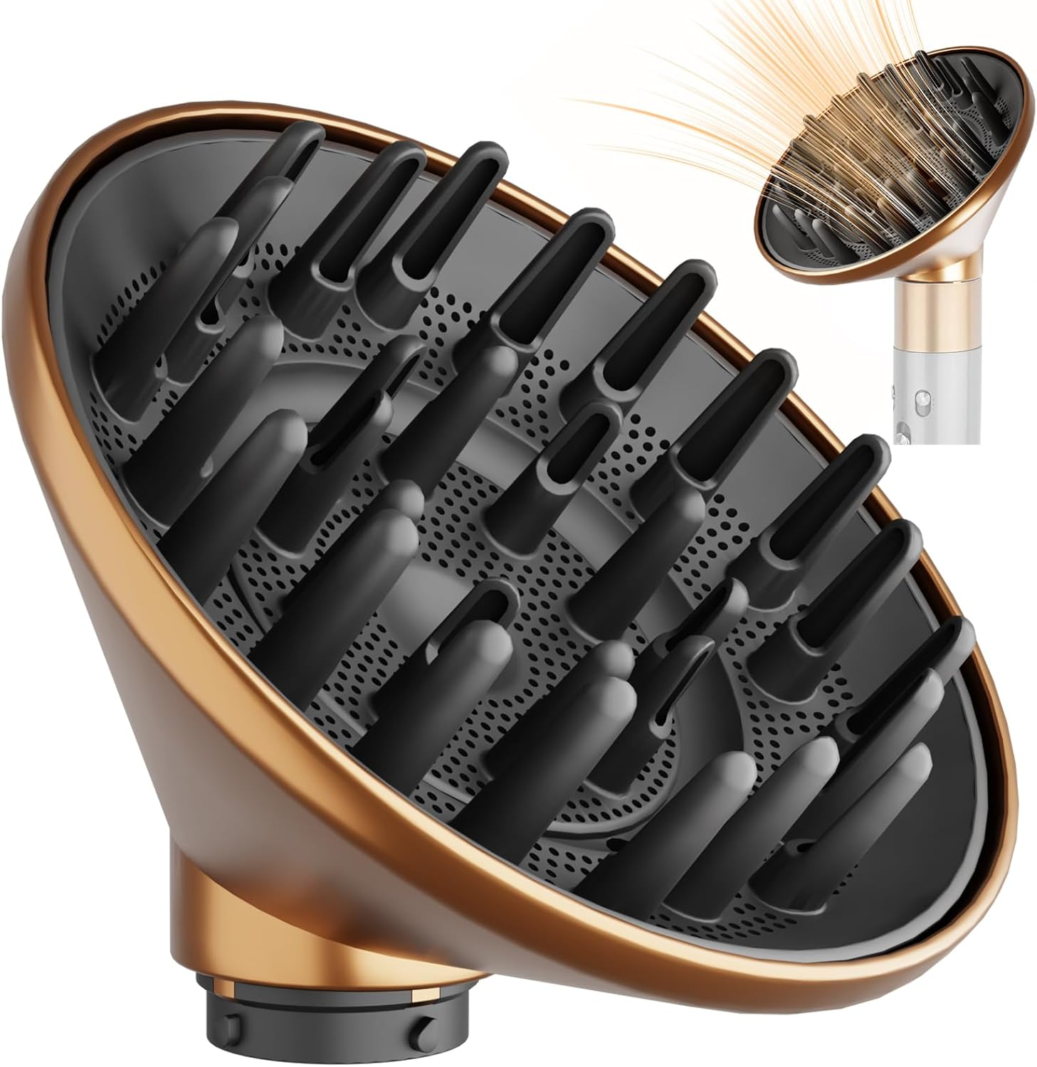 YTCHYYSK Large Diffuser Attachment Compatible with Dyson Airwrap, Upgraded Bigger Diffuser Nozzle to Dryer Faster and Define Curls Hair, Gold
