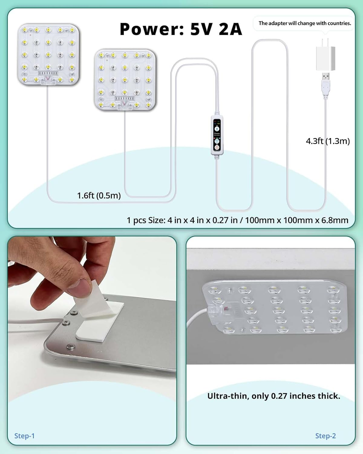 DOMMIA Grow Lights, 2-Pack Natural White Dimmable Grow Lights for Indoor Plants Full Spectrum with Optical Lens, LED Grow Light with Timer 6/12/16H, under Counter Plant Light with Adapters image number 1