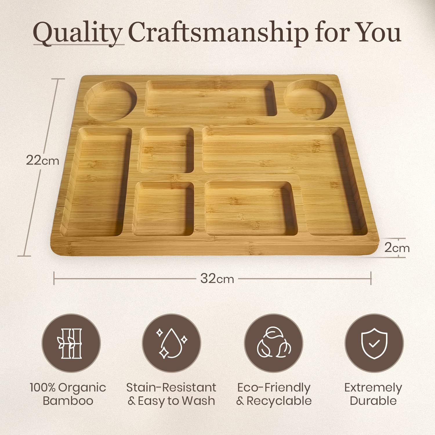 Lukata Grazing Board - Small Charcuterie Board for Snacks Cheese & Appetizers - Durable Bamboo Serving Platter for 2-3 People Parties Guests Picnics - 32Cm X 22Cm X 2Cm image number 1