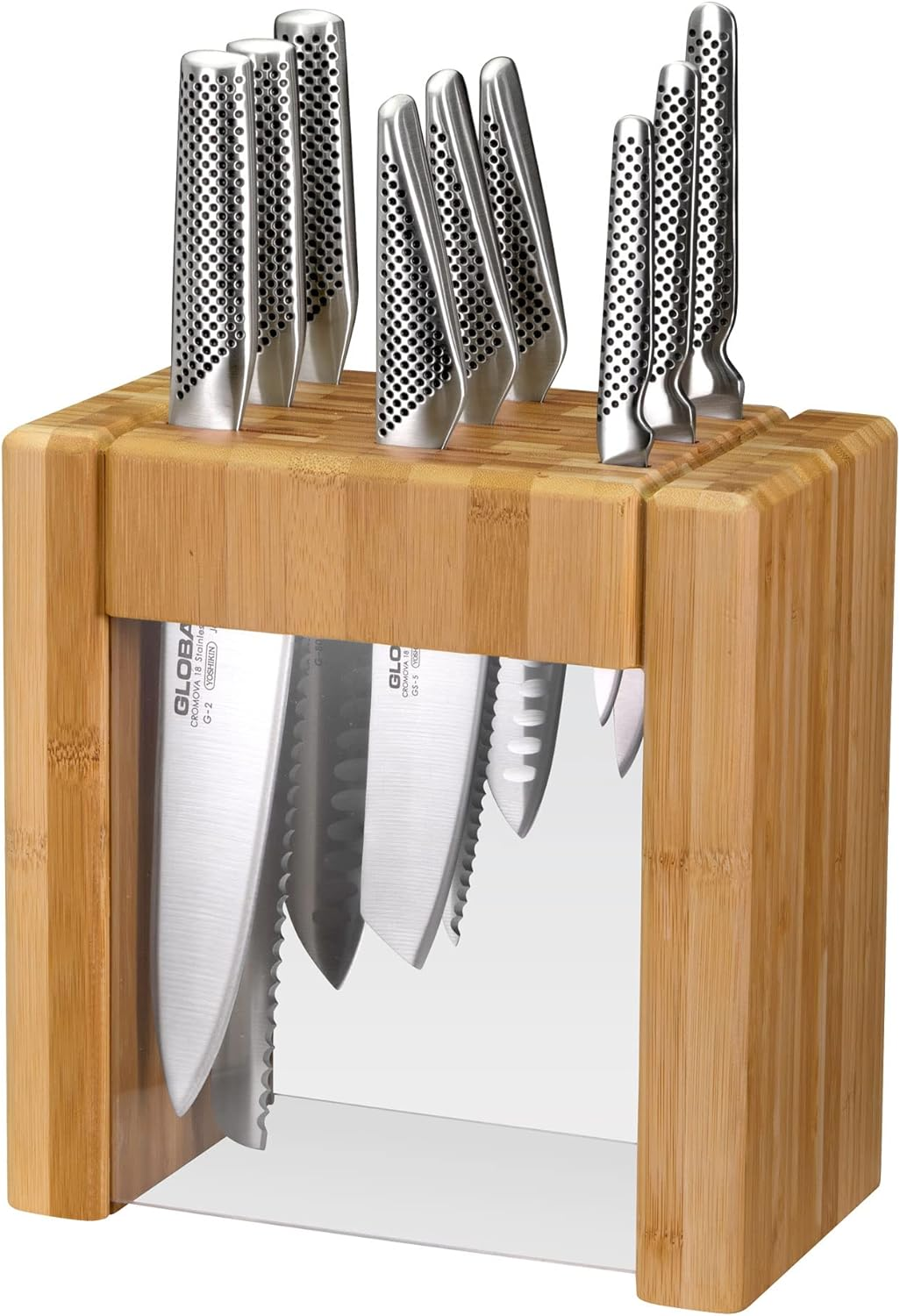 Global Ikasu 7-Piece Japanese Knife Block Set, Made in Japan, Bamboo Storage Block image number 2