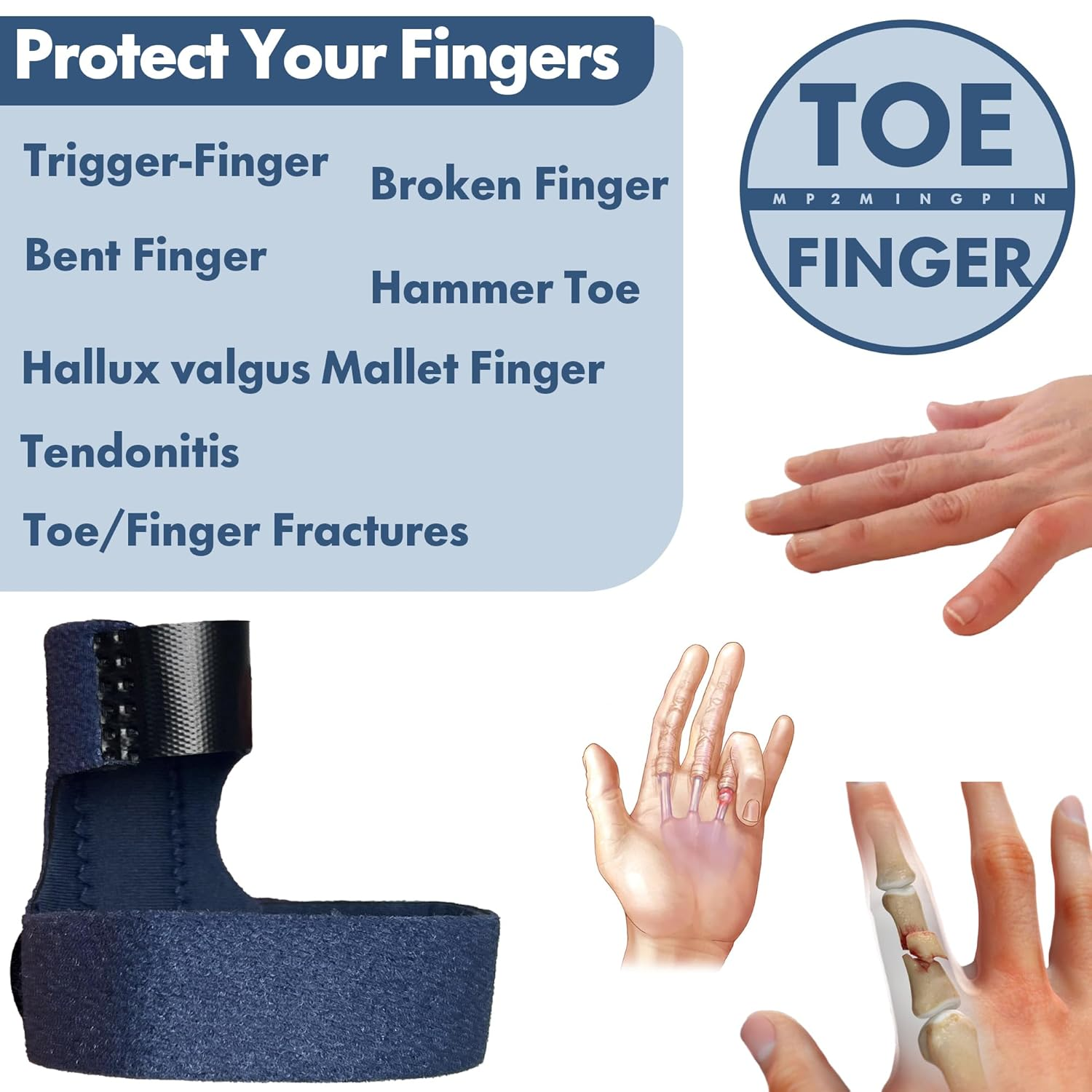2Pcs Universal Finger&Toe Brace(Fit All Digitus), Trigger Finger Splint for Index Middle Ring Pinky Finger Arthritis Pain, Broken Mallet Finger Stabilizer Knuckle Immobilizer Wrap for Toe Ectropion