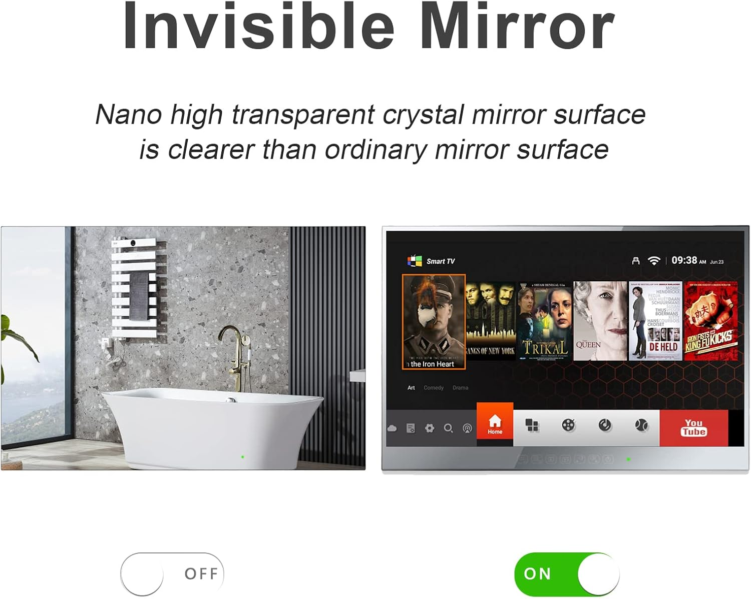 Elecsung 43 INCH Android Touchscreen Smart Mirror TV for Bathroom,Bedroom,Living Room Waterproof LED Television ATSC Wifi image number 3