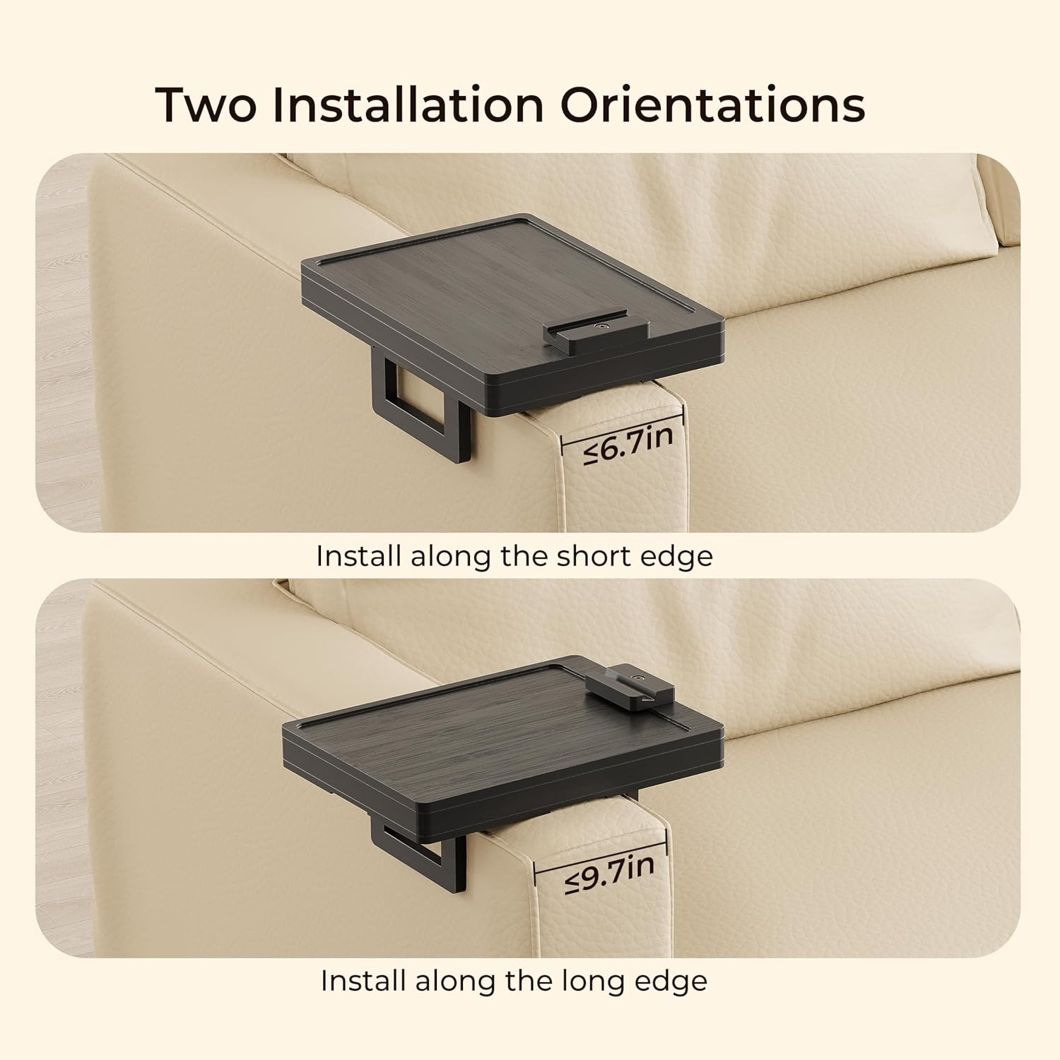 Wealone Black Couch Arm Tray for Wide Couch, Bamboo Sofa Arm Clip Table with Storage Box, Couch Armrest Tray with 360&deg;Rotating Phone Holder, Sofa Arm Table Clip for Eating, Drinks or Dining image number 3