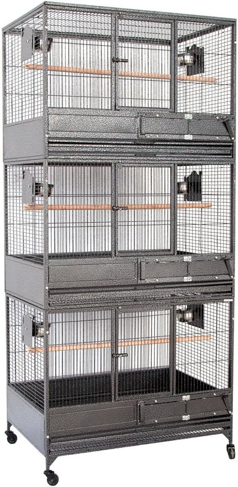 Flyline 10025 Triple Stackers Breeding Bird Parrot Cage Aviary Cockatoos Parakeet Swivel Feeder Cups H202X L92Xw64Cm