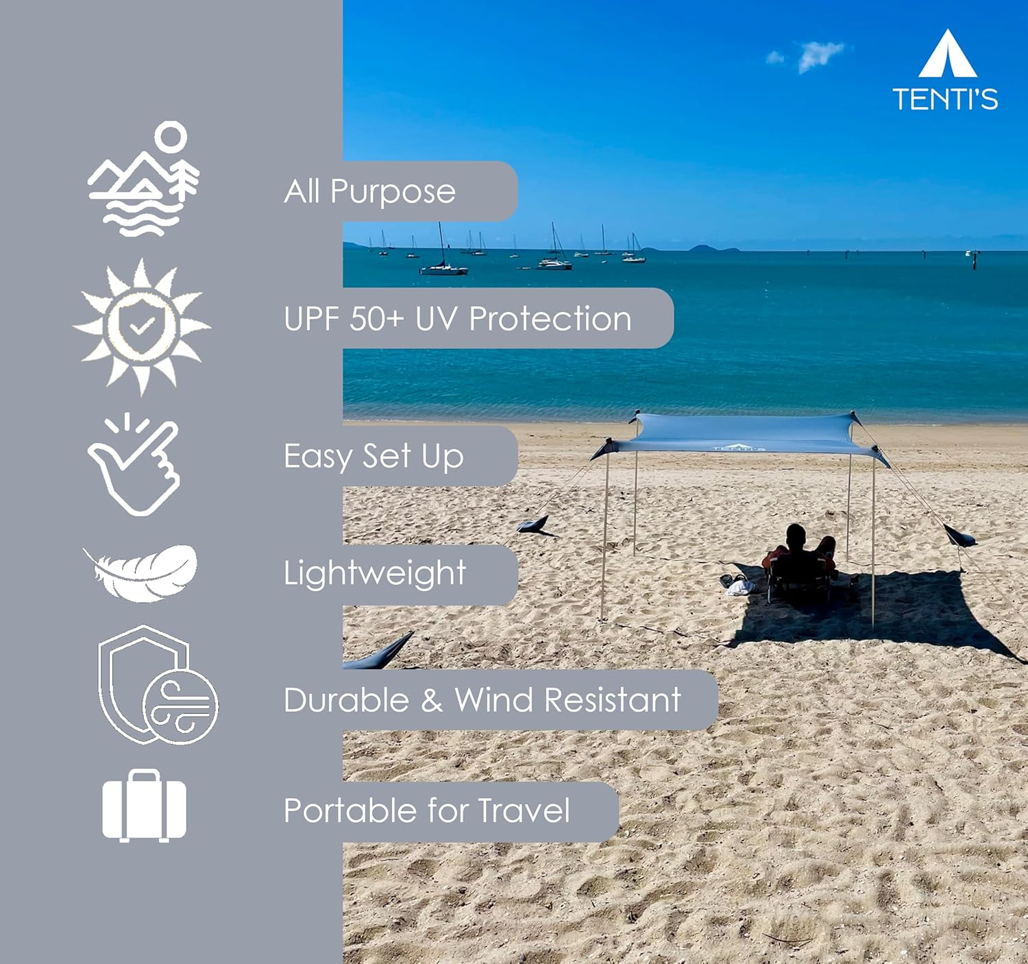 TENTI'S Beach Tent - Beach Umbrella Tent, Pop up Tent, Beach Cabana, Beach Shade, Beach Tent Sun Shelter, Beach Umbrella Sand Anchor, Beach Canopy, Beach Gazebo, Tents for Camping (Sky Blue) - Sky Blue image number 3