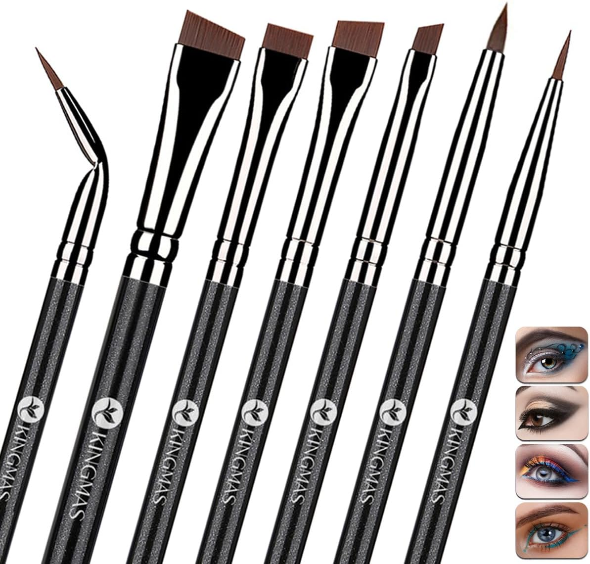 KINGMAS 7Pcs Eyeliner Brush Set, Angled Flat Gel Eye Liner Makeup Brushes, Ultra Thin Liner Brush, Fine Point Eyeliner Brushes for Women Girls image number 3