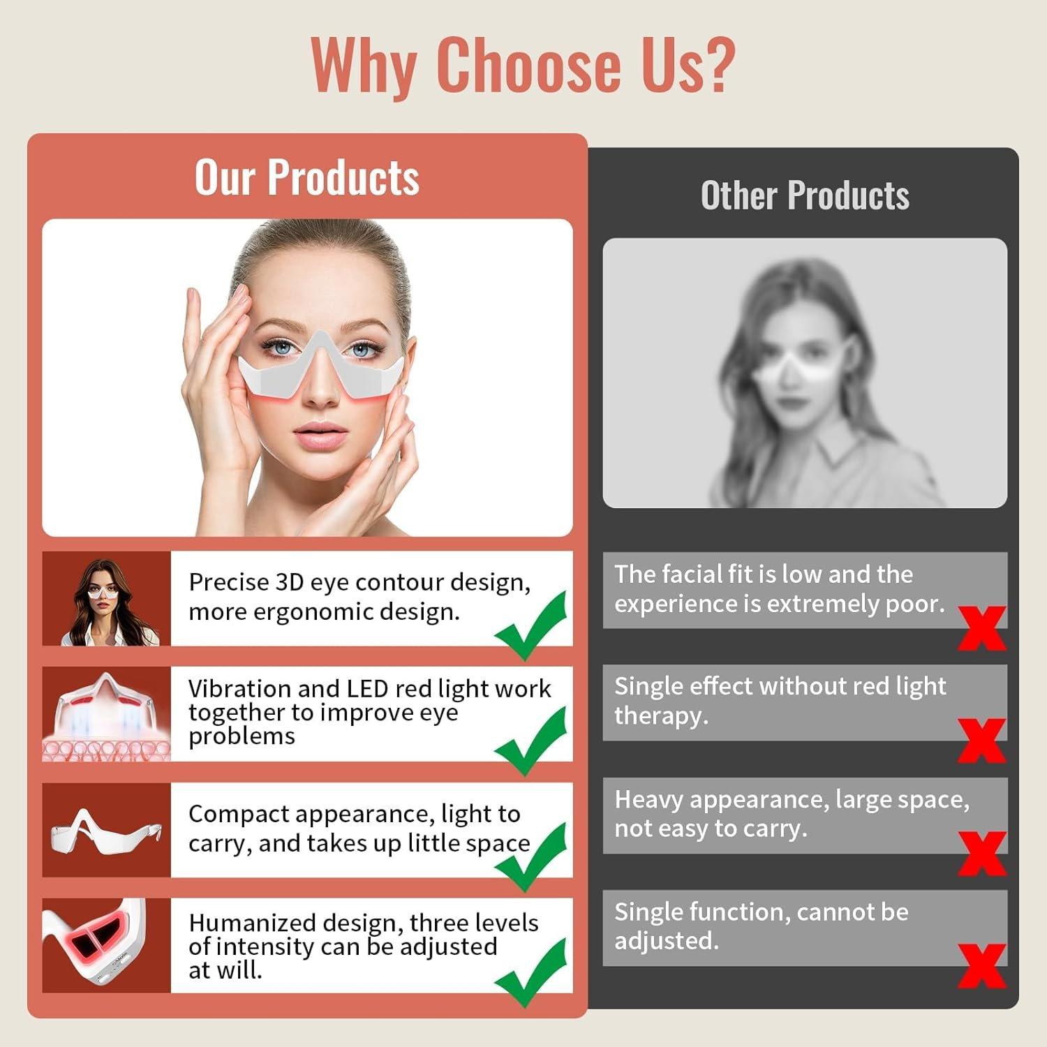 Under Eye Red Light Therapy Device, 4 Modes Red Light Therapy Glasses for Eyes Light-Weight Eye Massager for Reducing Dark Circles and Puffiness, Smoothing Fine Lines image number 5