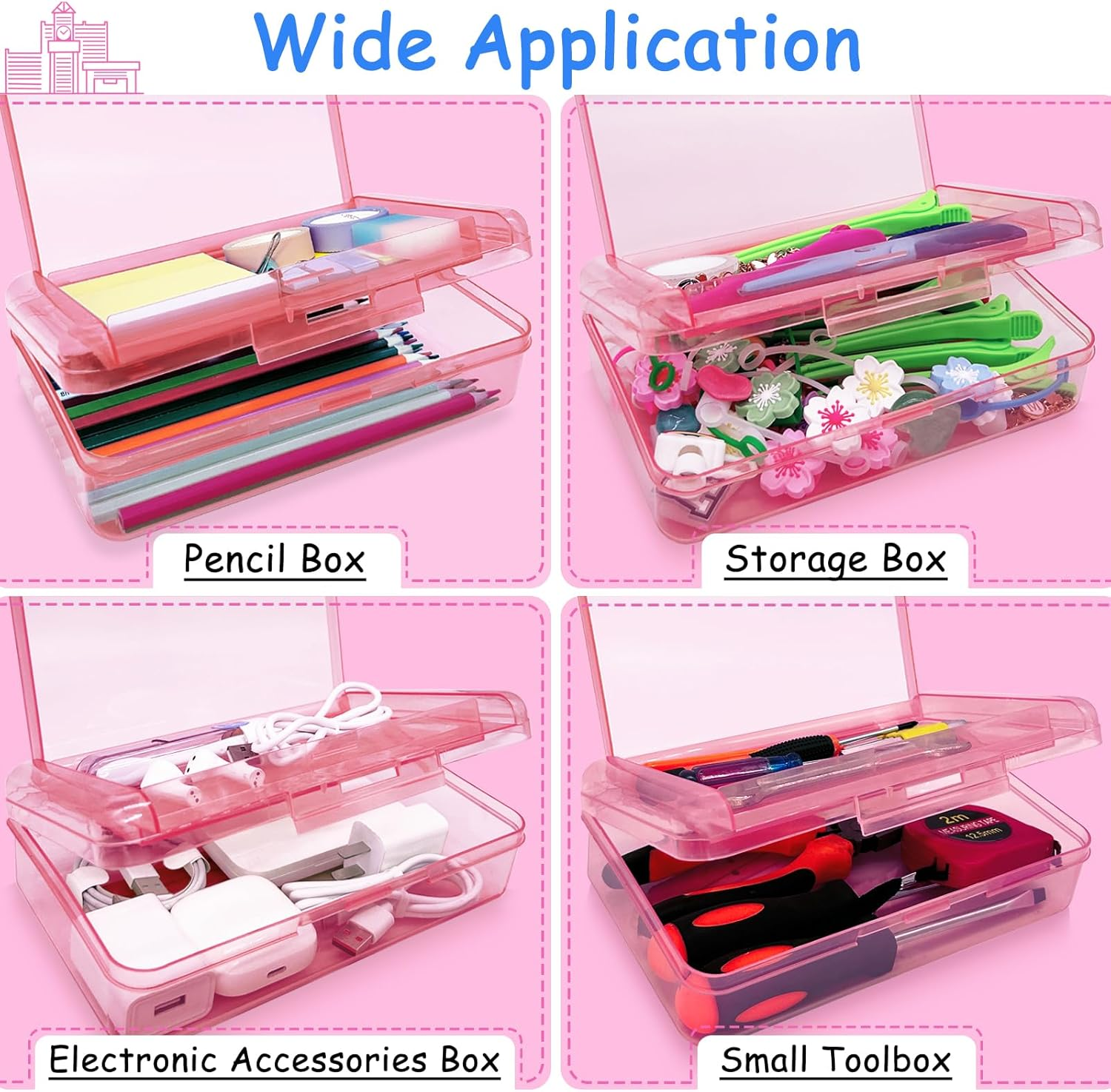 Nuozme Double Layer Large Capacity Pencil Box,Plastic Translucent Pencil Box, Hard Pencil Cases with Snap-Tight Lid for Pens, Pencils, School Supplies,Office Supplies, Medium-Sized,1 Pack - Clear image number 2