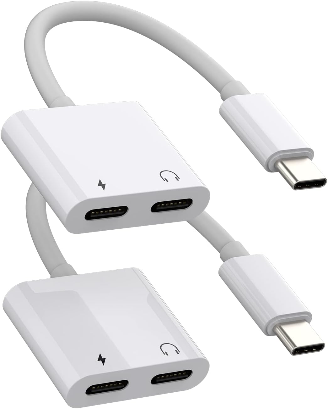 Dual USB-C Headphone Adapter(2Pack) 2In1 Charger Audio Splitter Cable Apple Iphone15 Pro Max plus Ipad Pro Air Mini DAC Type C Jack Dongle for Compatible for Samsung LG CJJ-AU