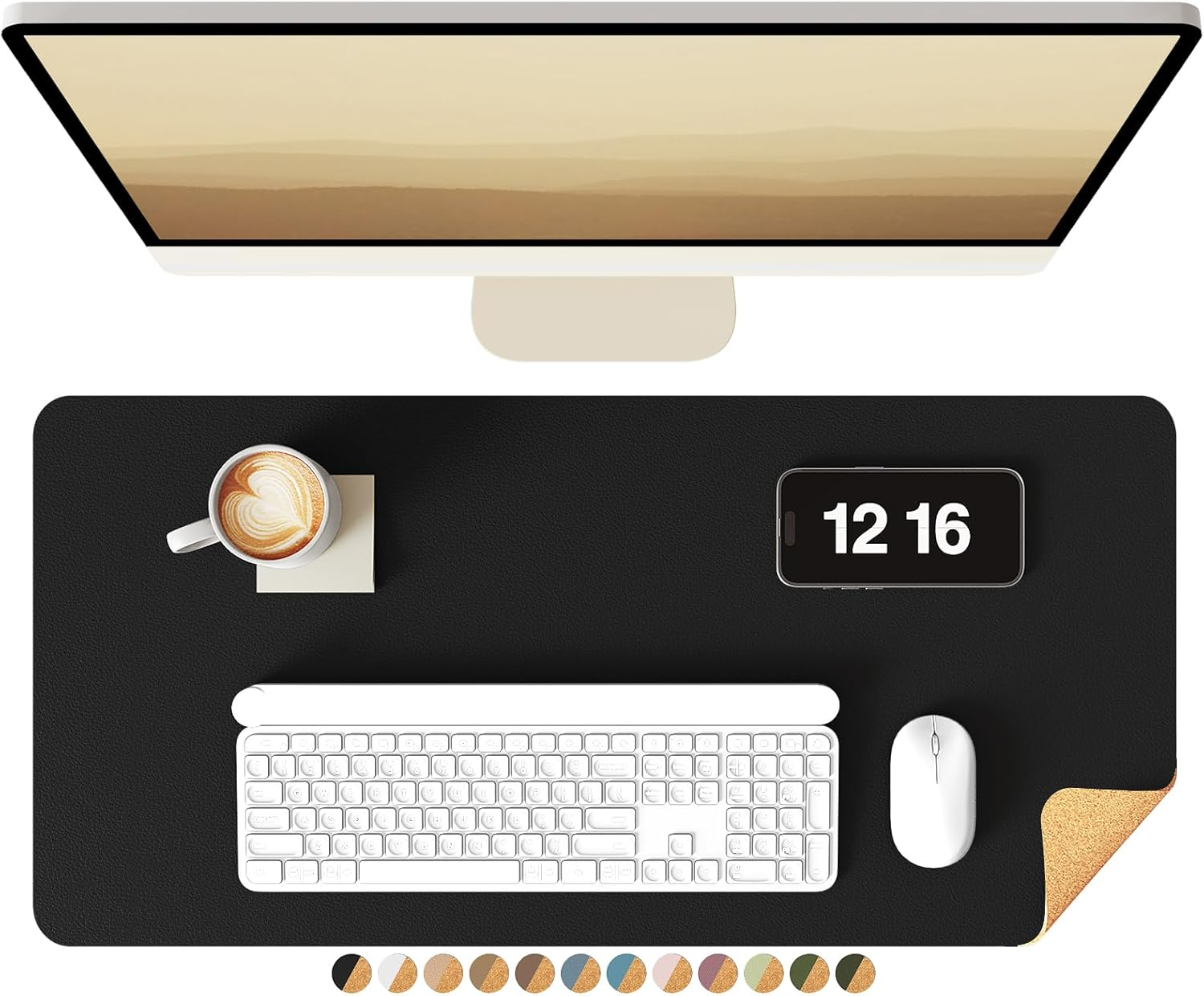 Ysagi Double-Sided Desk Pad, Leather Desk Mat, Eco Cork Desk Pad Protector,Large Mouse Pad,Waterproof Desk Blotter for Office/Home (Coffee+Cork, 31.5"X15.7")