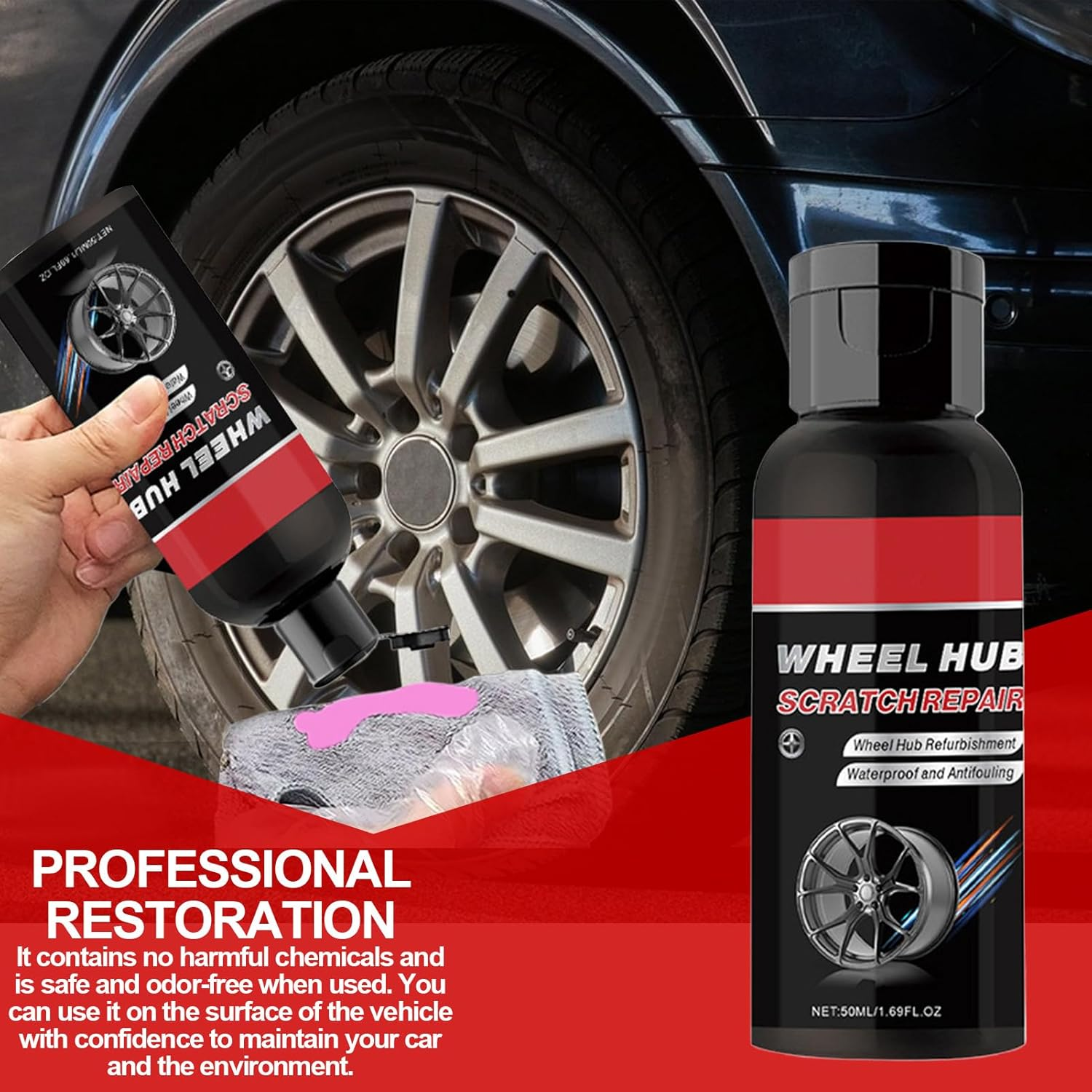 Car Rim Scratch Repair Paste | Wheel Hub Care Cream for Auto - Long-Lasting Tire Retreader for Small Car, Sedan, RV, and Truck image number 3