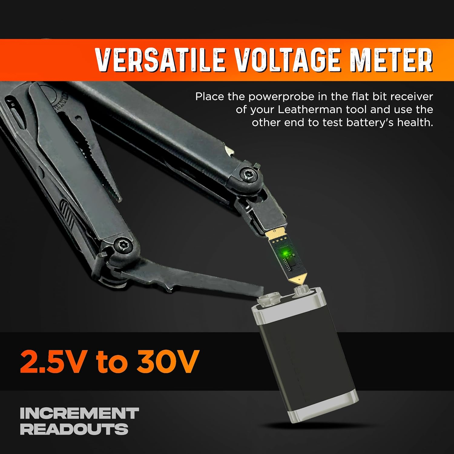 Galvanox Battery Voltage Tester Designed for Leatherman Multitools (Flat-Bit Slot Accessory) DC Voltage Meter, 2.5VDC to 30VDC image number 4
