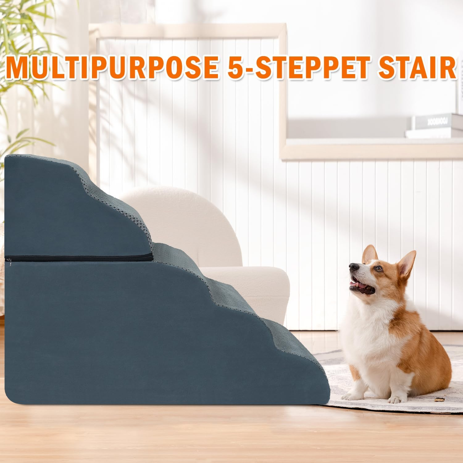 Anshine Dog Stairs, 5 Tiers for Bed, Car, Couch &ndash; Non-Slip Pet Ramp for Small & Large Dogs, Dog Steps for High Beds & Outdoor Steps Portable Pet Ramp for Safe Access