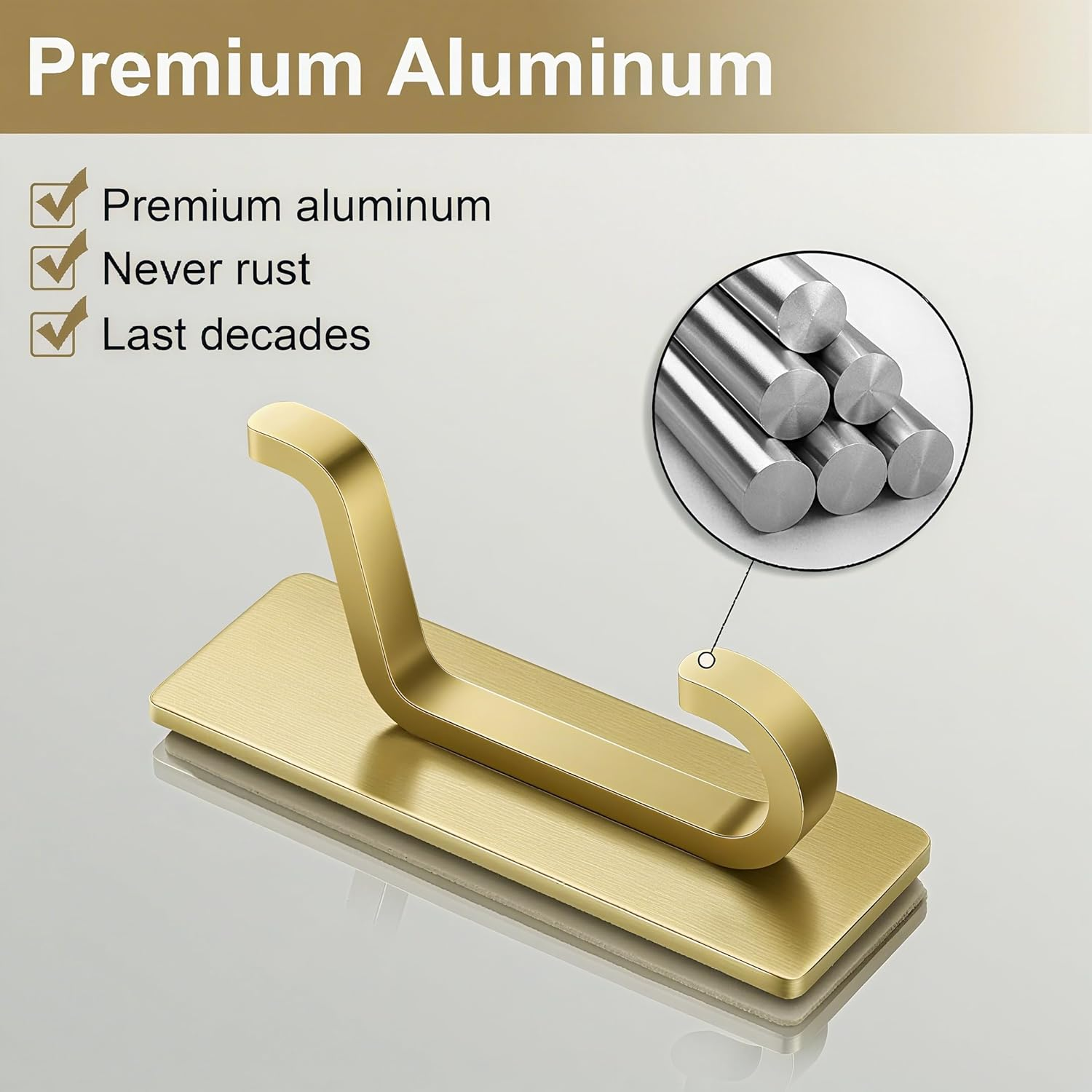 Josmimic Adhesive Towel Hooks: Heavy Duty 12LB Wall Hooks, for Coat/Robe Stick on Bathroom, Gold, 4-Pack, Stainless image number 4