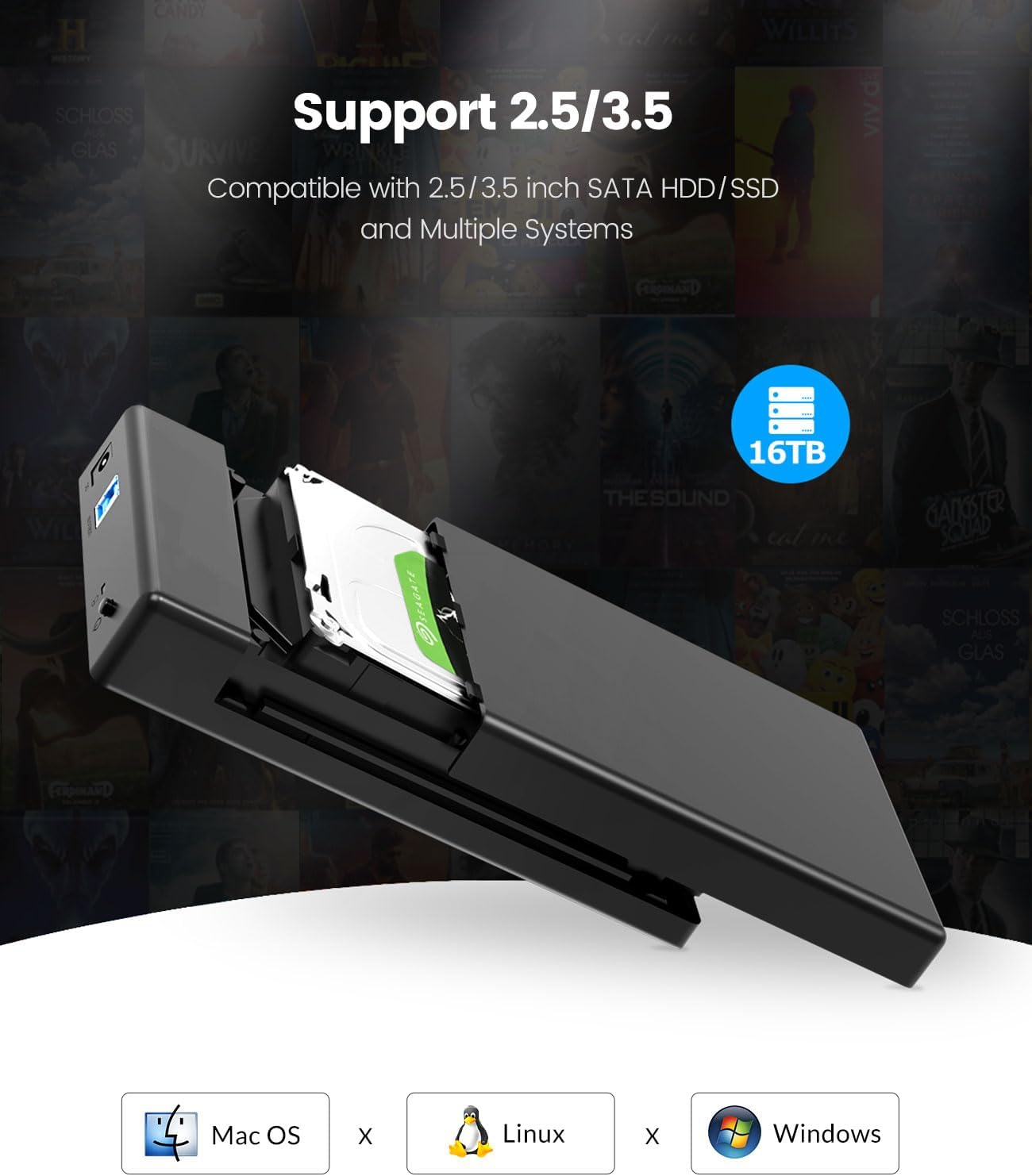 ORICO USB 3.0 External Hard Drive Enclosure for 3.5/2.5 Inch SATA Hard Drives/Ssd up to 20 TB, 3.5'' Tool-Free HDD Enclosure with 12V/2A Power Supply and UASP Acceleration (3588US3) image number 6