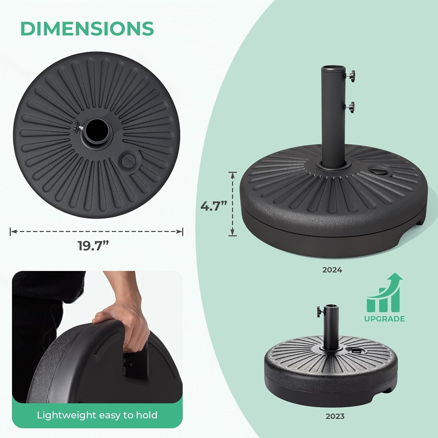 Outdoor Umbrella Base Stand, 22L Patio Umbrella Base Water Filled Stand, Patio Outdoor Heavy Duty Umbrella Holder (Black)