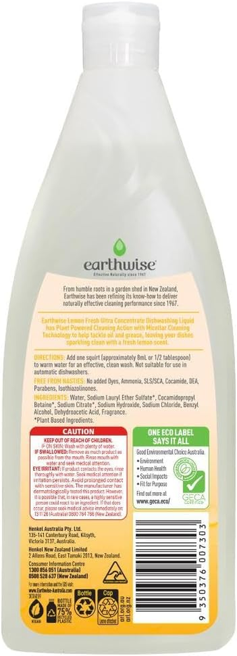 Earthwise Plant Powered Lemon Fresh Dishwashing Liquid 900 Ml