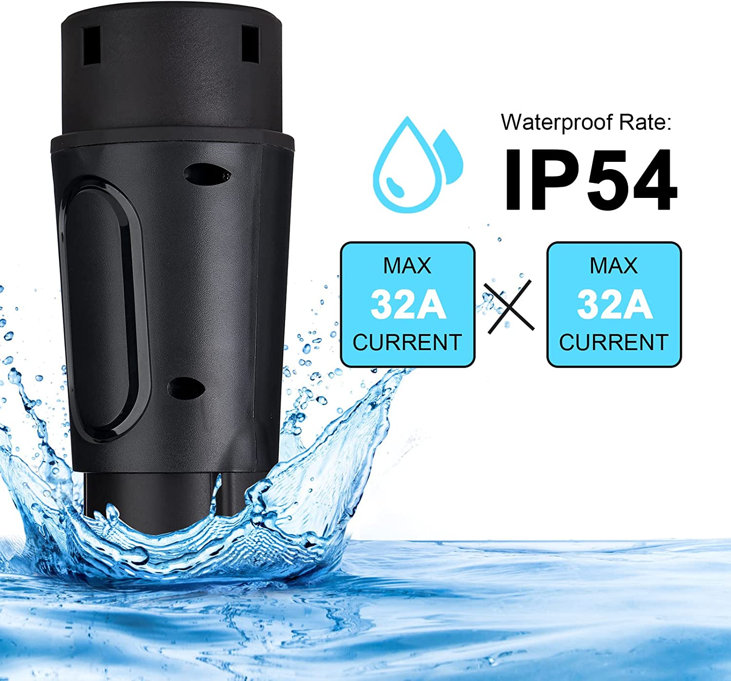 Type 1 to Type 2 Ev Charging Cable Car Charger Adapter - 32A 7.2 Kw Type 1 to Type 2 Adapter Charger Adapter - 1-Phase Black Connector with Dust Bag, Protective Case image number 4