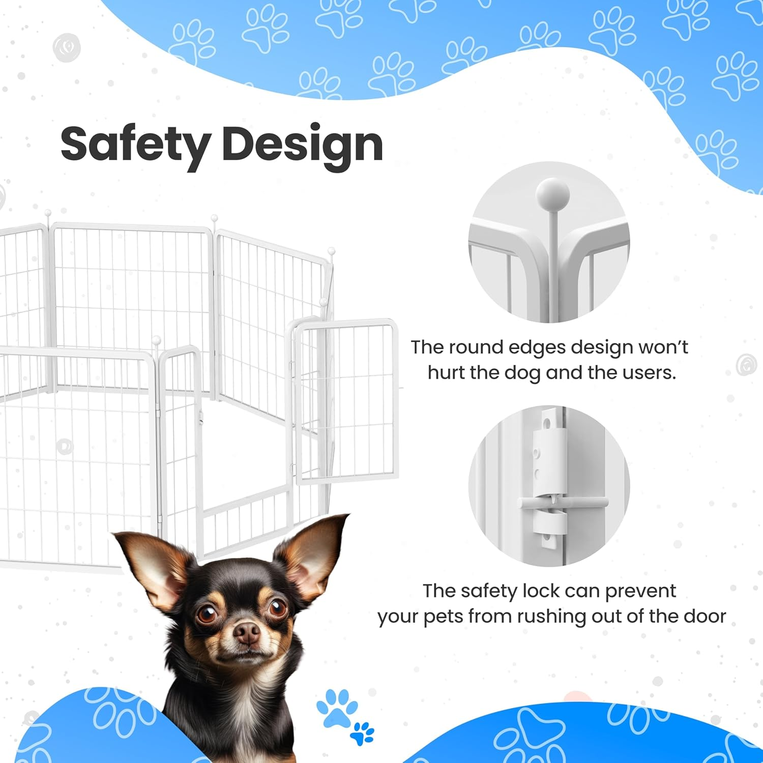 Koreal Metal Dog Playpen, 60Cm Height 8 Panels Pet Playpen, Foldable Puppy Playpens with Doors, No Tool Quick Install, Pet Puppy Playpen for RV, Camping, Yard, White image number 2