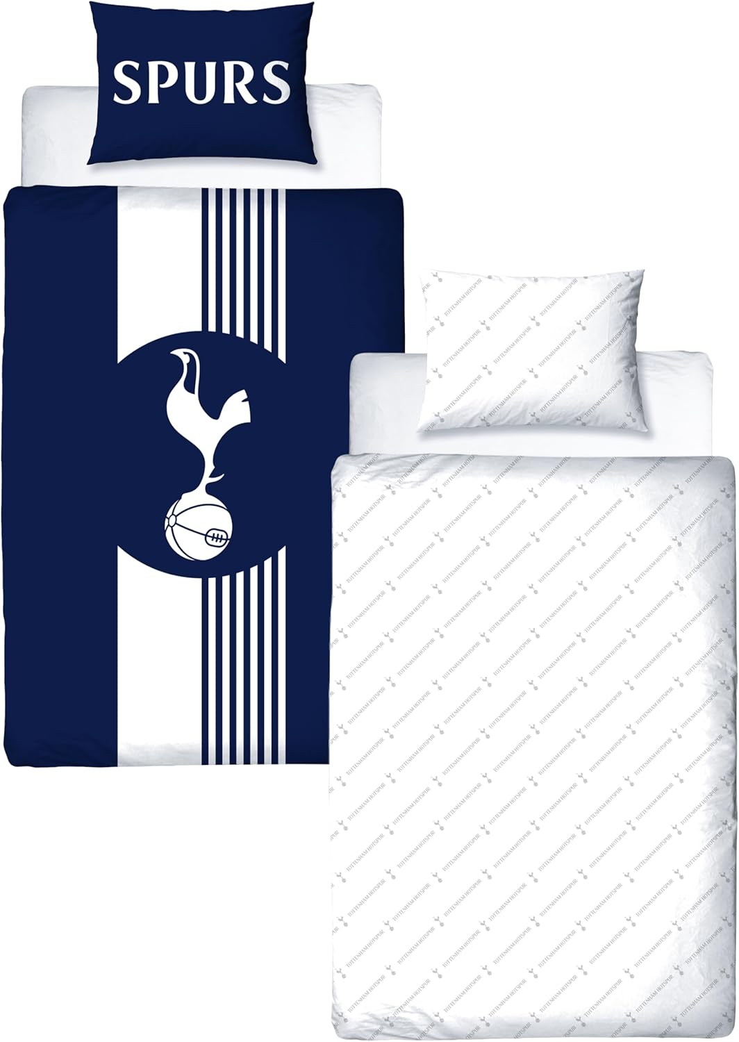 Character World Tottenham Hotspur FC Official Single Duvet Cover Set, Line Design | Blue Reversible 2 Sided Football Bedding Cover Official Merchandise Including Matching Pillow Case | Polycotton