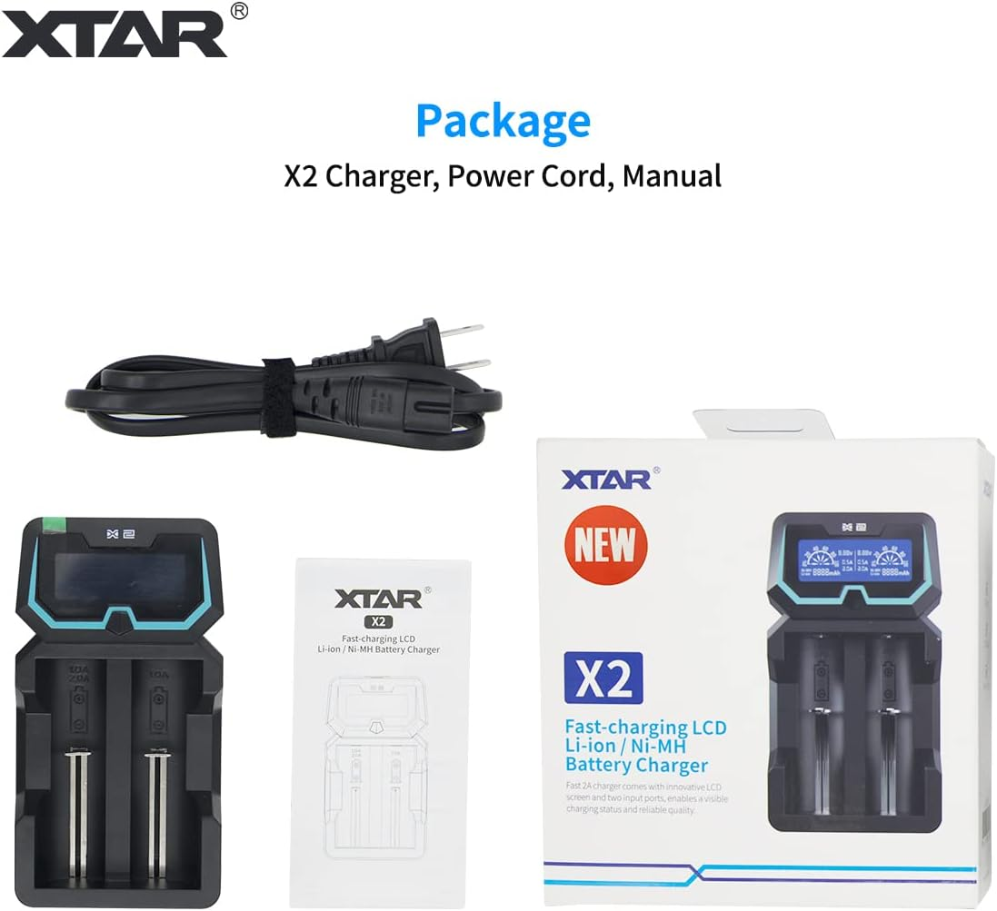 XTAR X2 2-Bay LCD Universal 18650 Charger Extended Version 2A Fast Charger for Rechargeable Batteries Li-Ion 26650 21700 18350 16340 14500 Ni-Mh AA AAA image number 5