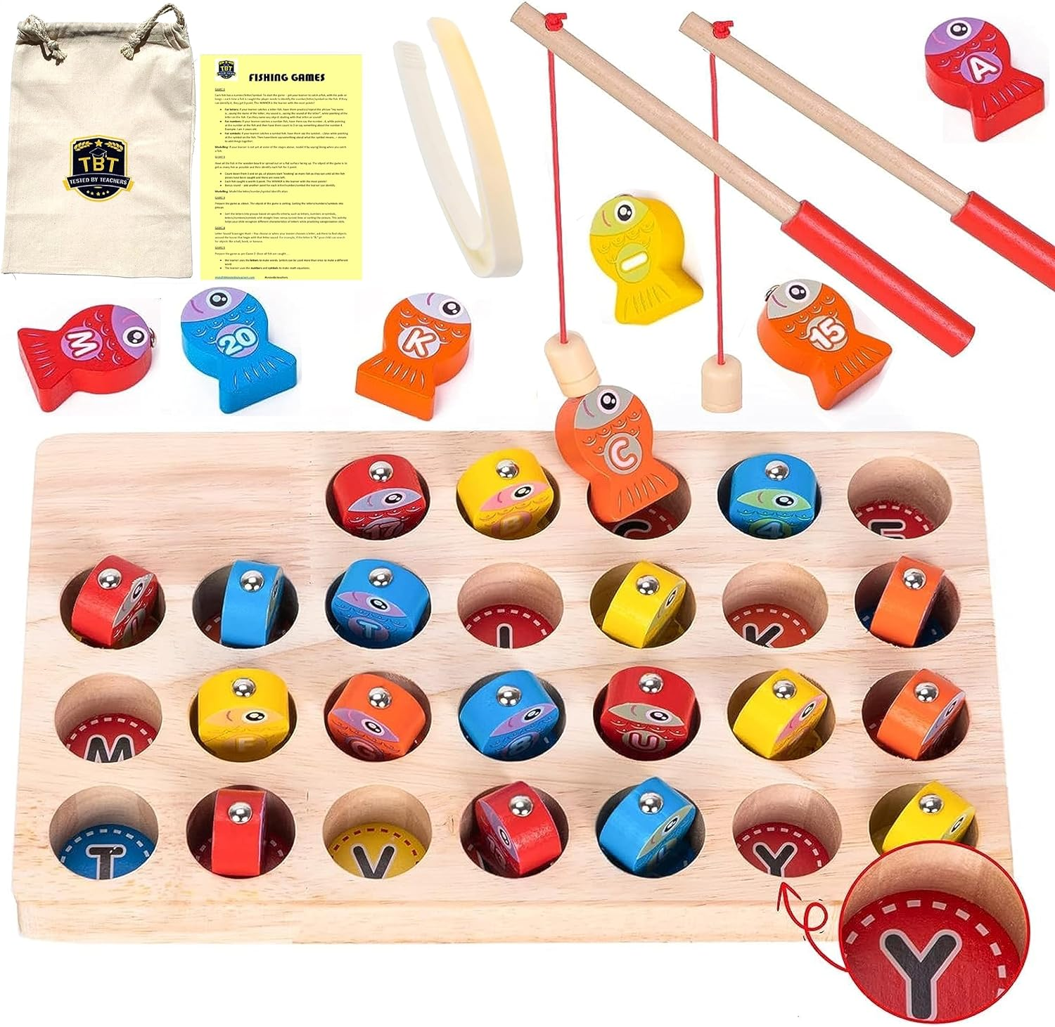 Tested by Teachers Magnetic Fishing Game &ndash; Montessori ABC Alphabet Colour Sorting Toy for Toddlers 2 3 4 &ndash; Learn Letters, Sounds & Motor Skills &ndash; Includes Poles, Tongs, Storage Bag & Activities image number 3