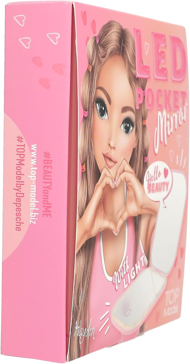 Depesche Topmodel 13502 LED Pocket Mirror Beauty and ME Folding Mirror in Pink with Magnifying Mirror and 3 Light Levels Including Charging Cable image number 1