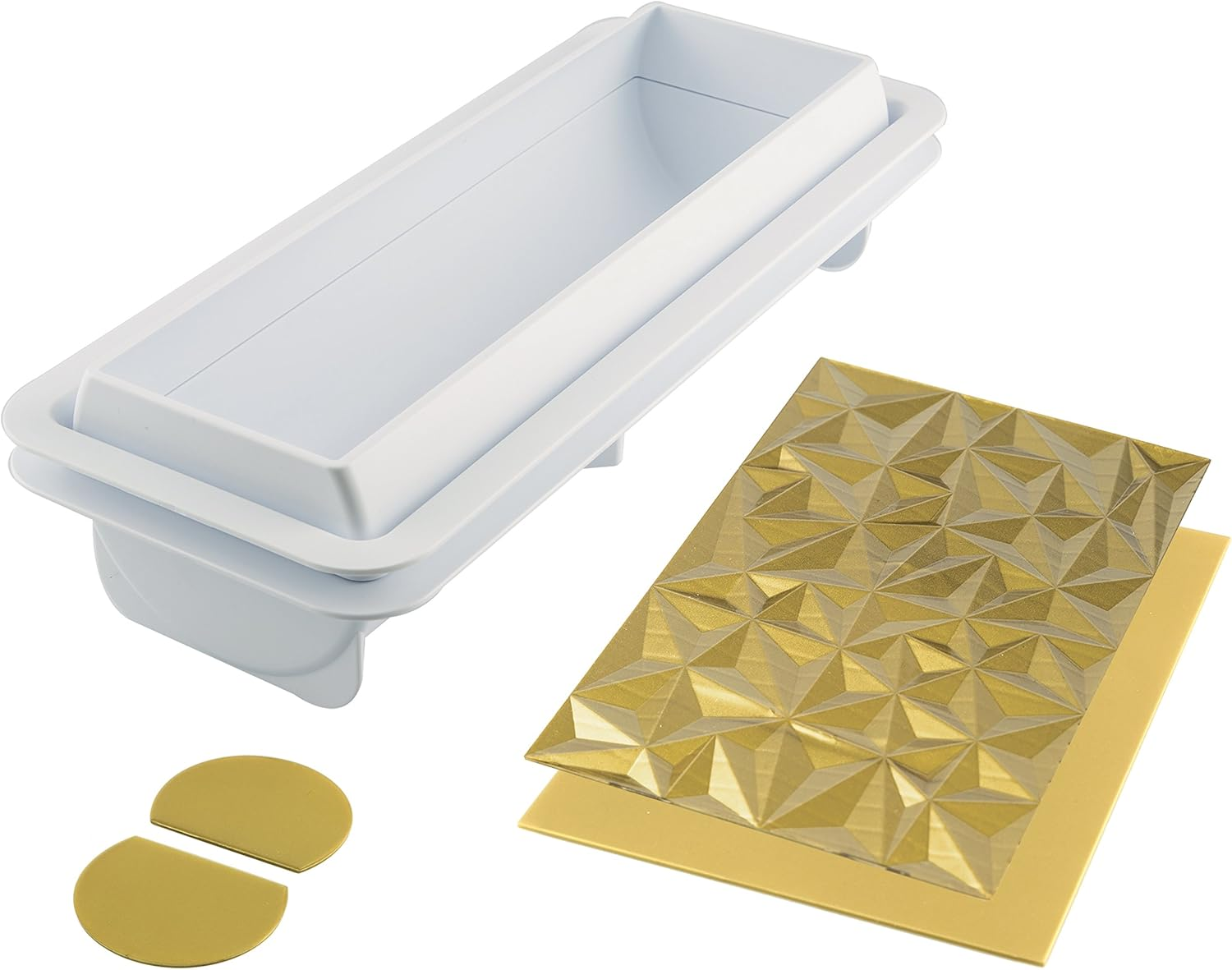 Silikomart Diamond Buche Silicone Baking Set, Create Baked or Frozen Yule Log Cakes with 3D Geometric Texture, Includes Plastic Support, 2 Dishwasher Safe Mats and Recipe Booklet, Made in Italy