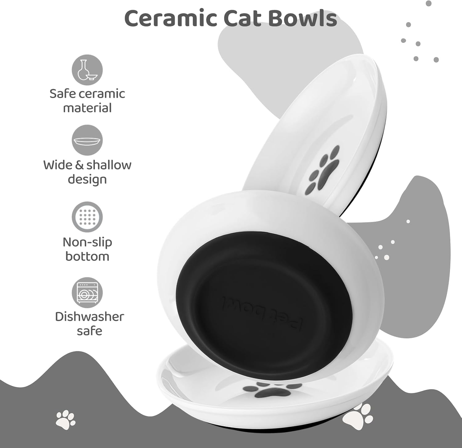 Dorakitten Ceramic Cat Food Plates for Wet Food, Wide Bowls to Stress Relief of Whisker Fatigue Cat Dishes, Shallow Bowls for Kittens2 image number 1