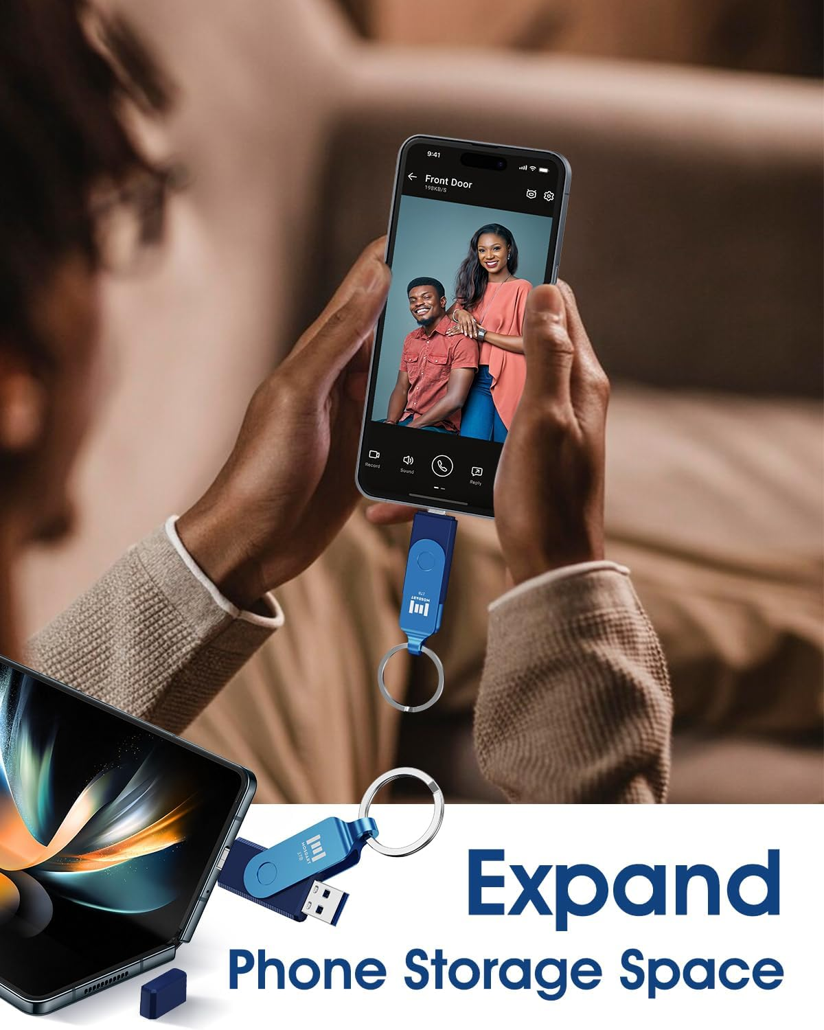 MOSDART 1TB Dual USB C Flash Drive, Speed up to 150MB/S Type C 3.1 Thumb Drive with Keychain, for Iphone 15 and 16, Android Phone, Ipad, Macbook, and Laptops, Navy Blue image number 5