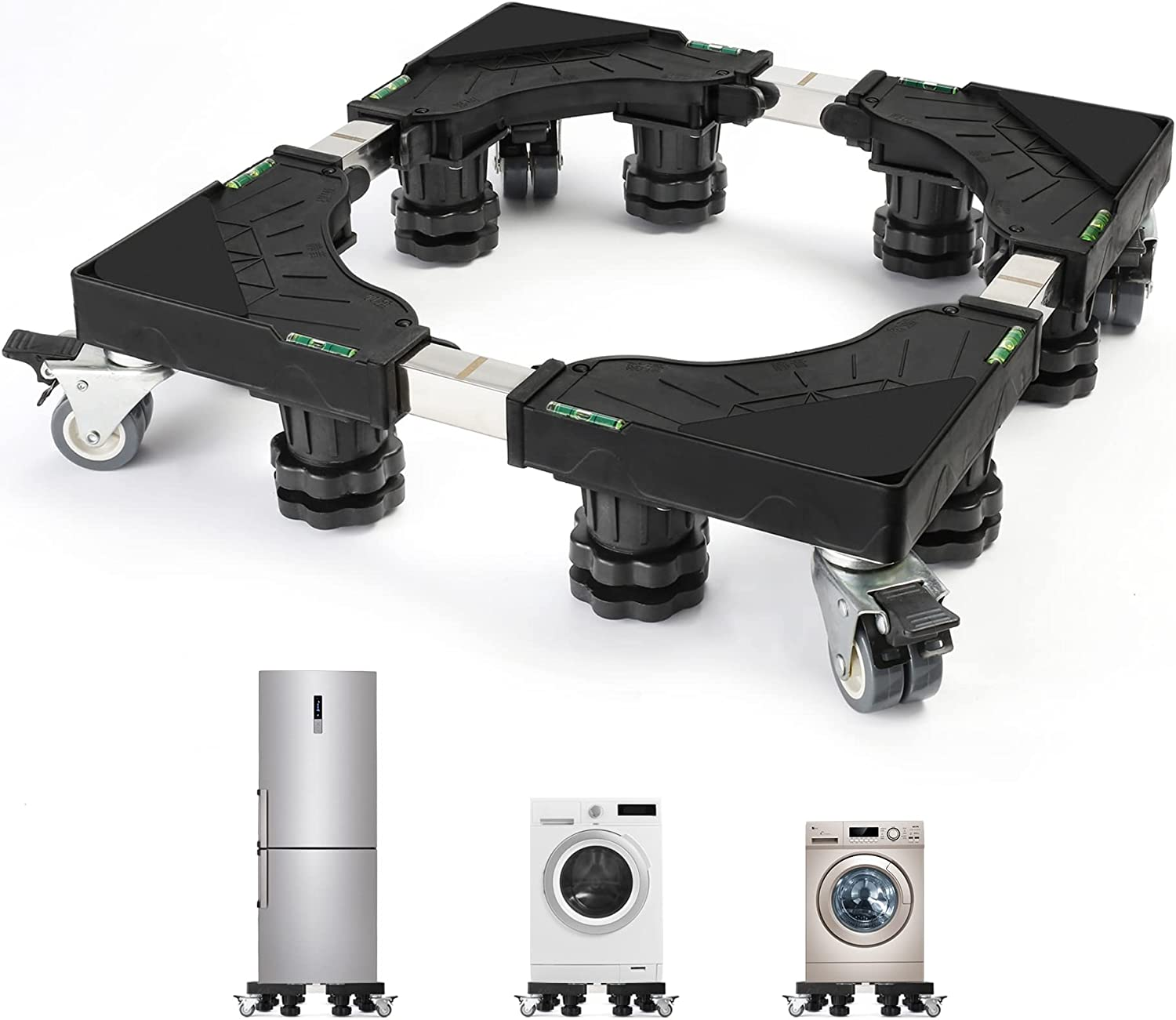 Nefish Washing Machine Stand Base Furniture Dolly Mini Fridge with 8 Strong Feet and 4 Wheels Refrigerator Washer Dryer Pedestal Mobile Roller Cart for Appliance, Black