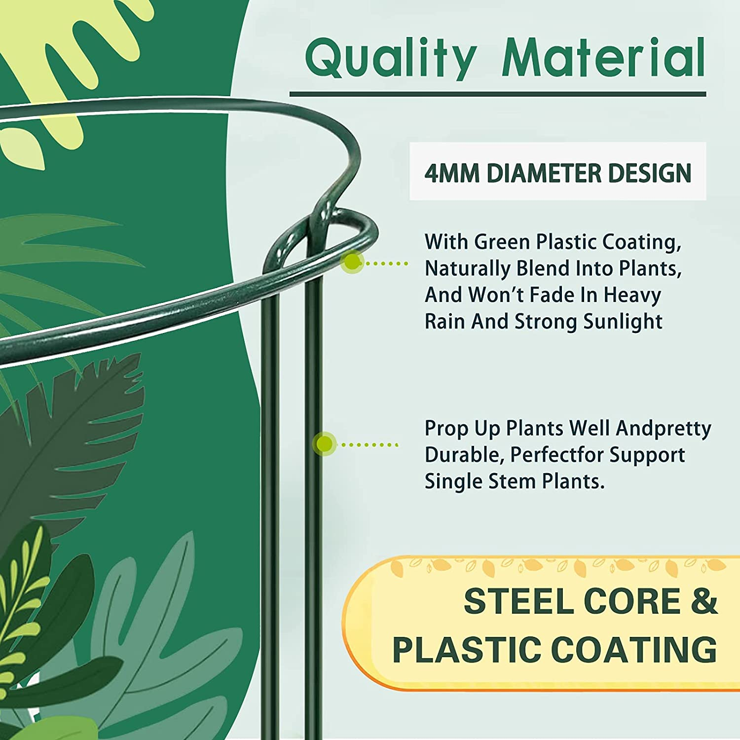 10 Pcs Plant Support Stakes Half round Plant Support Stake 9.8"W X 15.7"H Garden Outdoor Plant Support Ring Cage Detachable Metal Plant Cage Holder with 10 Pcs Plant Ties and Garden Plant Clips (10 Pcs) image number 6