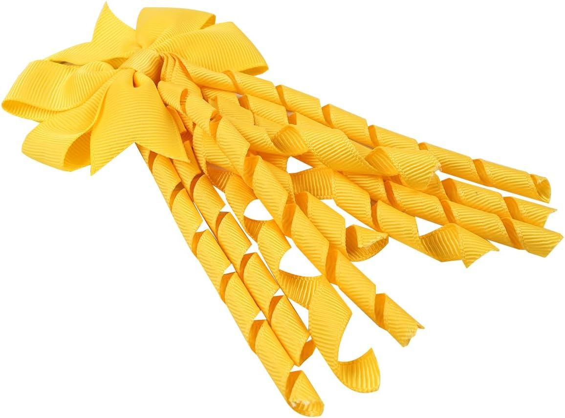 Laroal 2 Pcs Hair Bow Spiral Streamers &ndash; Curly Bow Hair Bands, Ponytail Holders, Hair Ribbons, Bobbles for Girls, Toddler, School, Party Accessories &ndash; Yellow