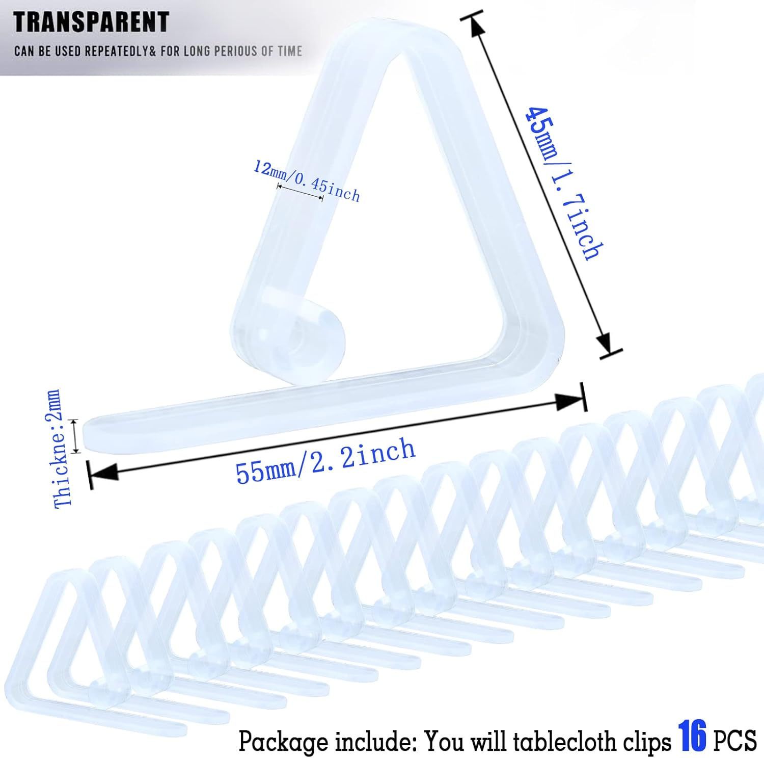 Kitnish 16PCS Transparent Plastic L-Shape Tablecloth Clips, 11X15 Cm, Modern, Ideal for Indoor Dining, Outdoor Picnics, Weddings, Buffets, Backyard BBQ image number 1