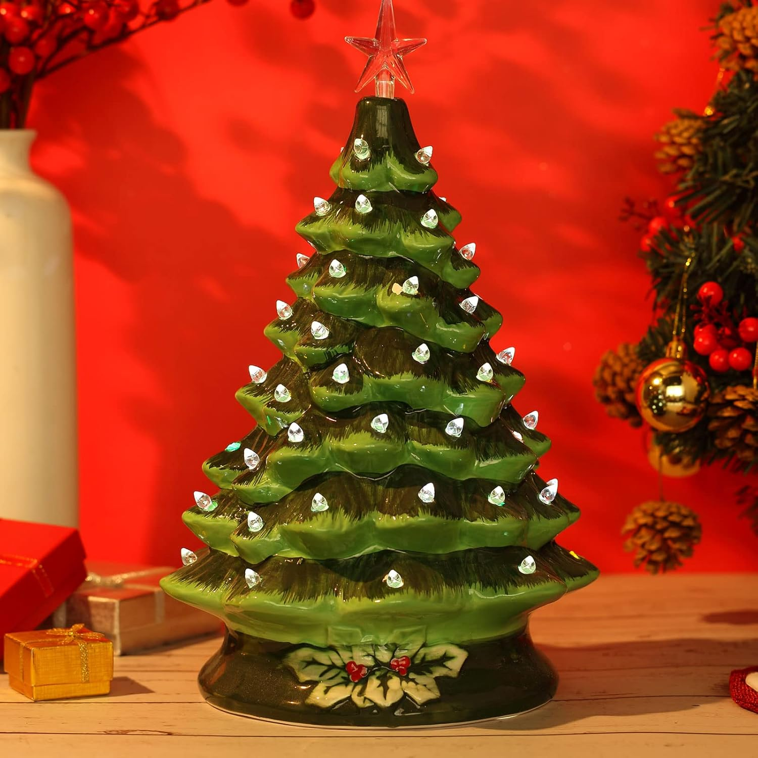 Boao 100 Pieces Ceramic Christmas Tree Bulbs and 5 Stars Replacement Plastic Tree Bulbs for Ceramic Christmas Tree Decorations(3.8 Mm Diameter,Transparent) image number 6