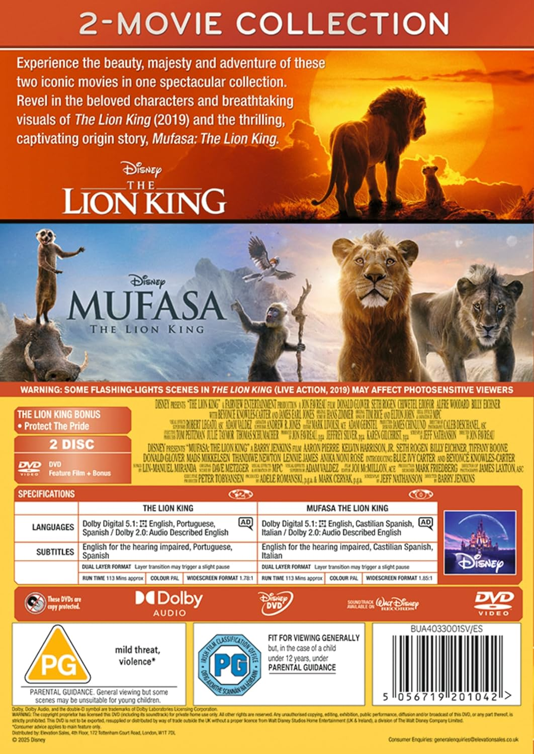 Disney'S Mufasa: the Lion King/The Lion King Double Pack (Live Action) [DVD] image number 3