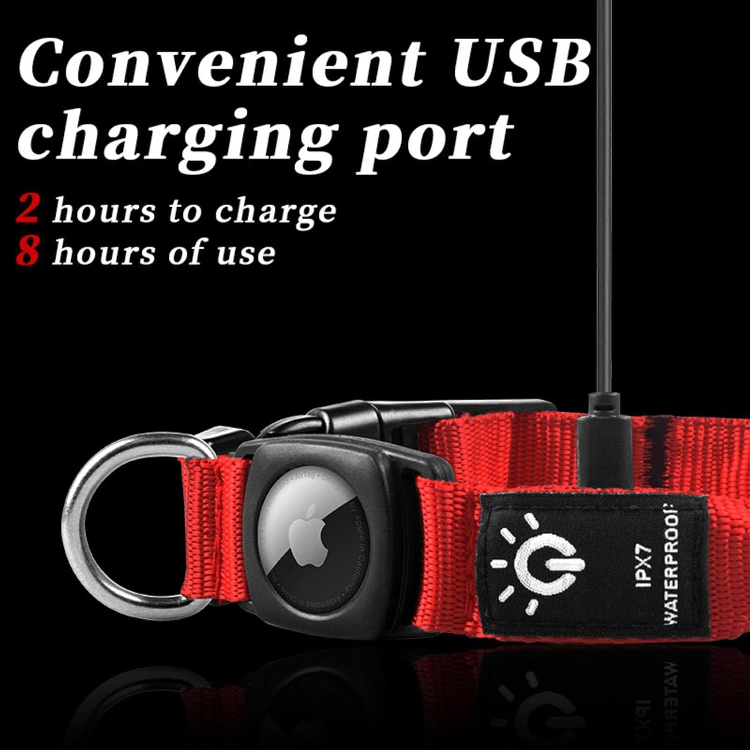 Airtag Dog Collar, Dog Collar Light, Dog Collar Airtag Holder, Waterproof, USB Charging, Night Walking Dog Light/173 (Color : Red Fiber Optic Model, Size : Large) image number 7