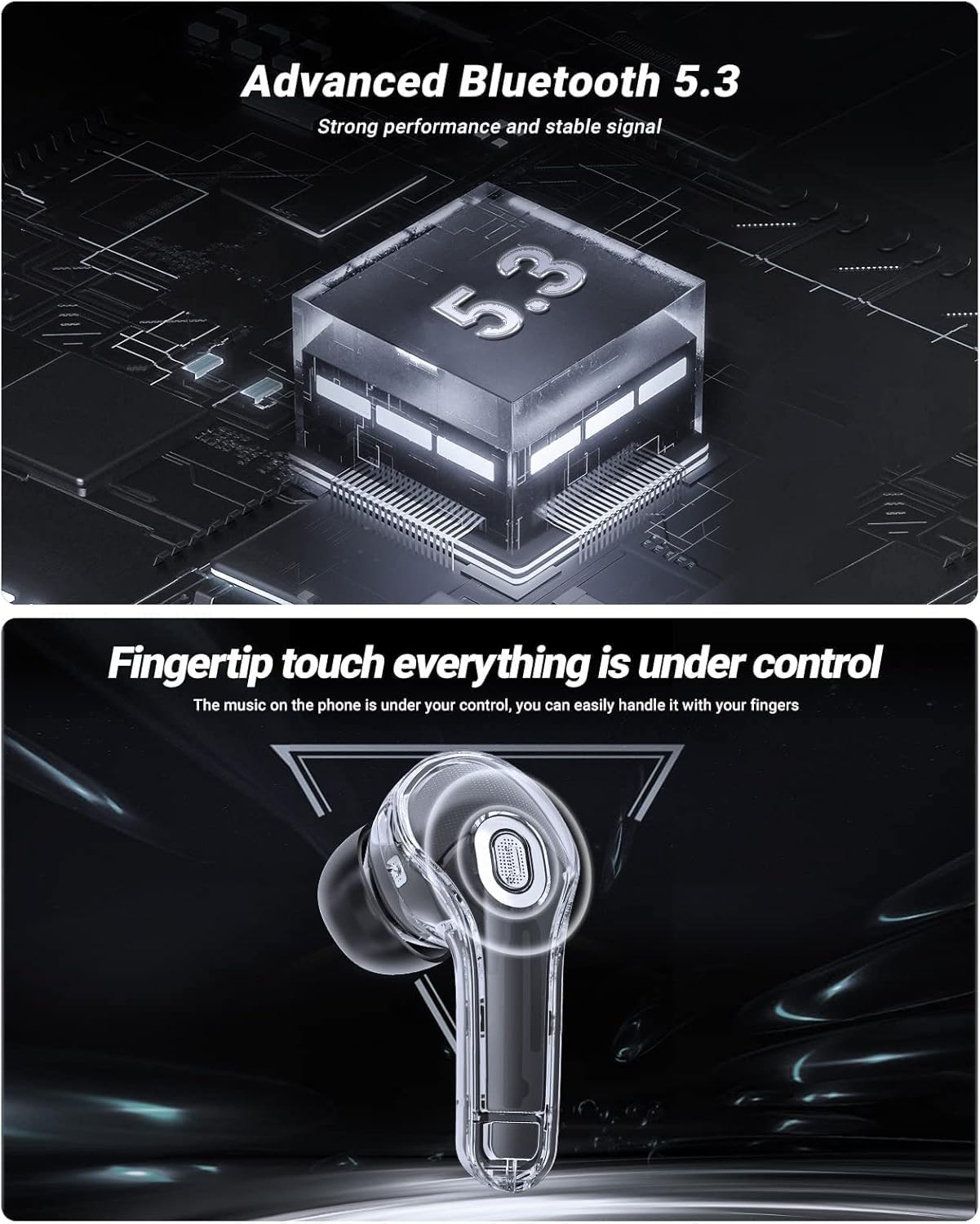 Clear Beat Wireless Headphones Bluetooth 5.3, Transparent Design, Crystal Clear Sound, IPX4 Waterproof, Protective Case with Smartphone Charging, Built-In Microphone, Running Time 2-3 Hours, USB-C image number 3