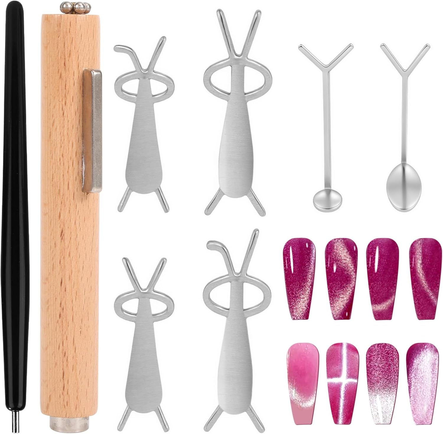 Nail Magnet Pen Set, 3 in 1 Cat Eye Nail Magnetic Tool Set with Heart & Rabbit Shaped Irons Versatile Cat Eye Gel Polish Magnet for Home Salon Nails Studio Use image number 4