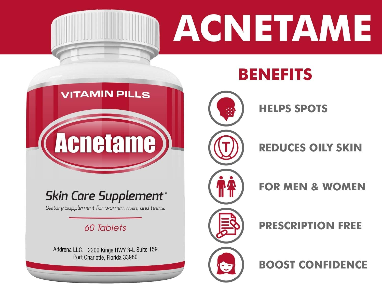 Acnetame Pills- Vitamin Supplements for Acne Treatment- Natural Clear Skin from Hormonal Cystic Pimples- Oily Skin Vitamins Pill for Women, Teen, Men, & Adults 60 Tablets image number 5