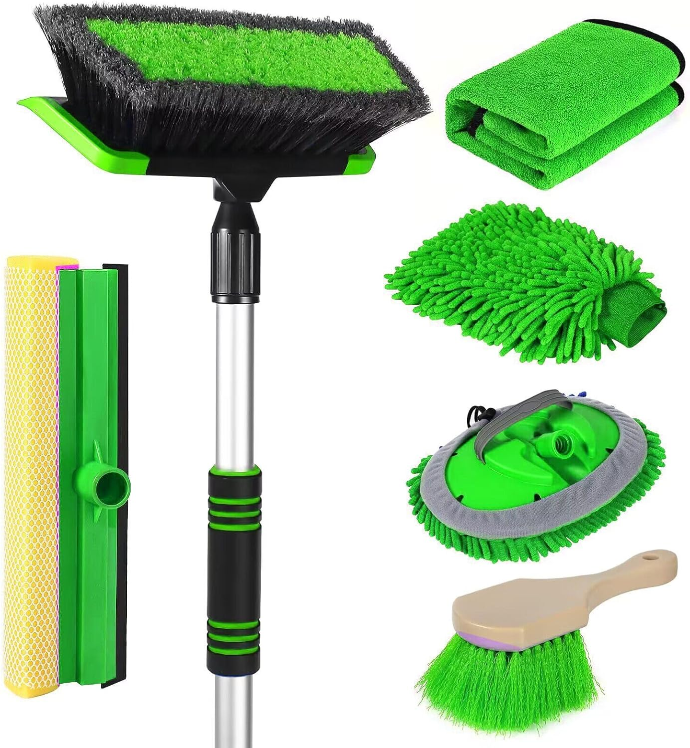 Wontolf 62'' Car Wash Brush with Long Handle Chenille Microfiber Car Wash Mop Car Washing Brush Cleaning Kit Car Wheel Tire Brush Microfiber Towels Cleaning Cloth for Cars RV Truck Boat 9PCS