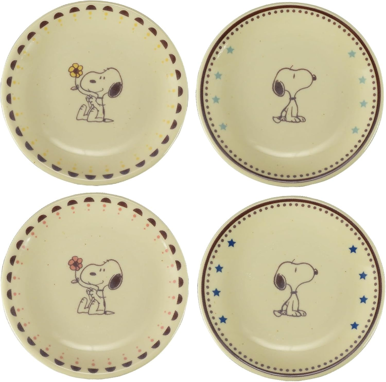 Peanuts SN1500-185H Snoopy Salad Bowl, 13.5 Fl Oz (400 Ml), Deep Plates, 4 Pieces, Fruit Plates, Diameter 5.5 X Depth 1.2 Inches (14 X 3 Cm), Microwave, Dishwasher Safe, Wooden Box, Present, Made In