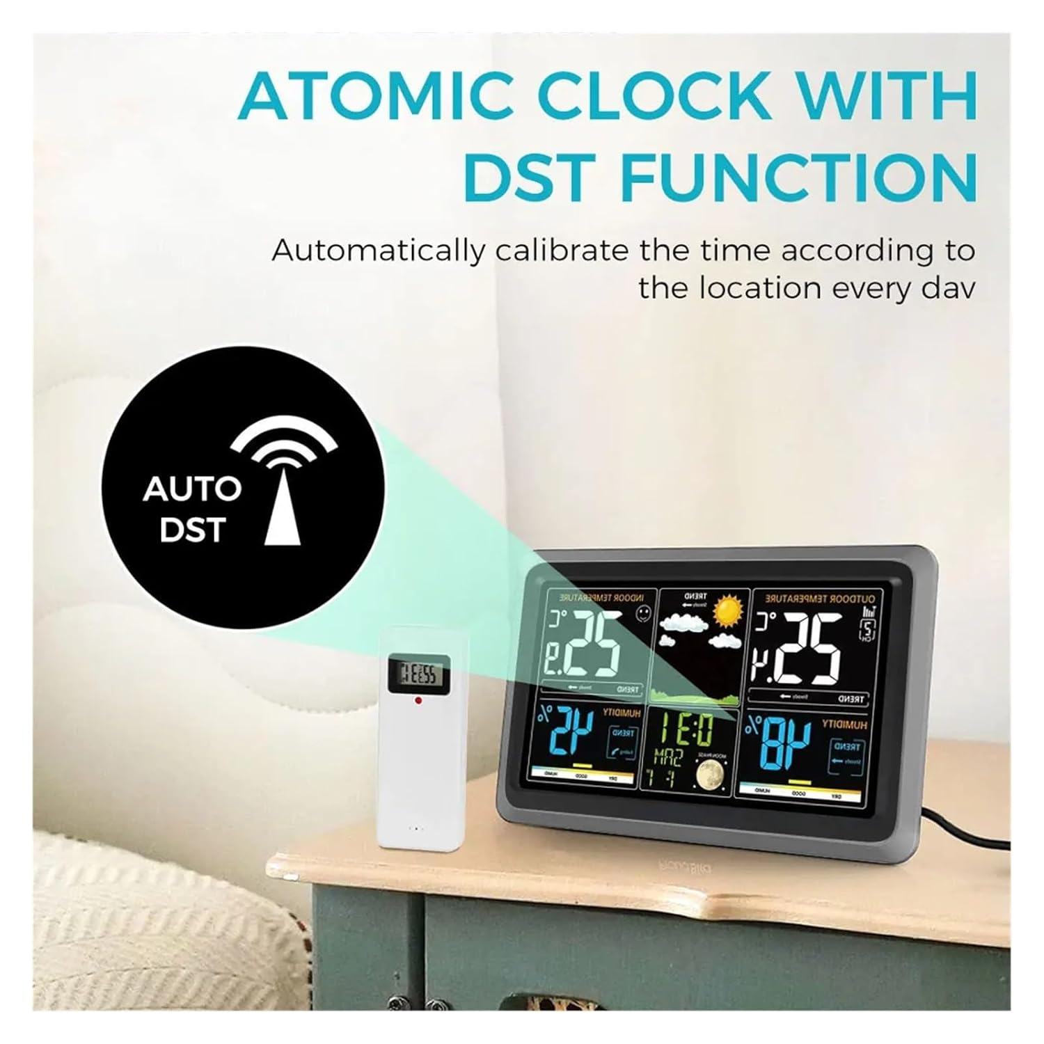 Weather Station Wireless Indoor Outdoor Thermometer, Color Display with Barometer, Calendar, Adjustable Backlight image number 5