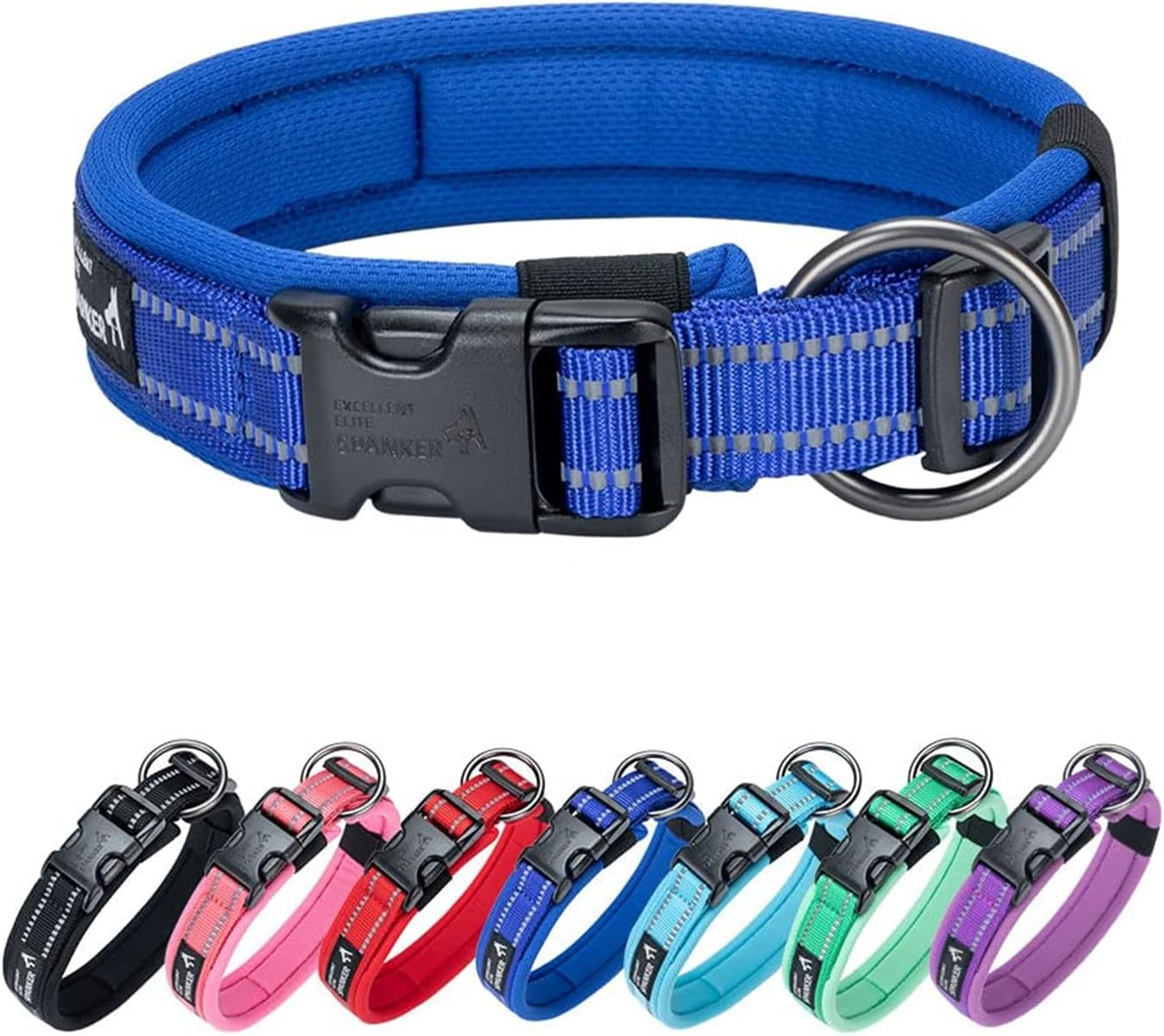 EXCELLENT ELITE SPANKER Reflective Nylon Dog Collar with Breathable Soft Padded Adjustable Thick Pet Collars for Small Medium Large Dogs Walking Training(Red-L)