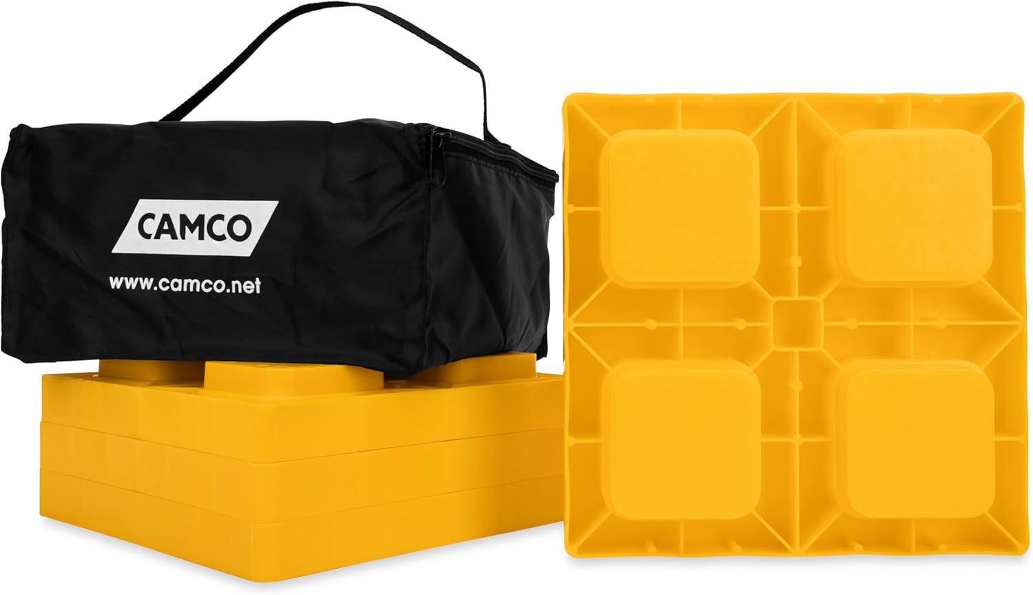 Camco Heavy Duty Leveling Blocks, Ideal for Leveling Single and Dual Wheels, Hydraulic Jacks, Tongue Jacks and Tandem Axles (4 Pack) image number 1